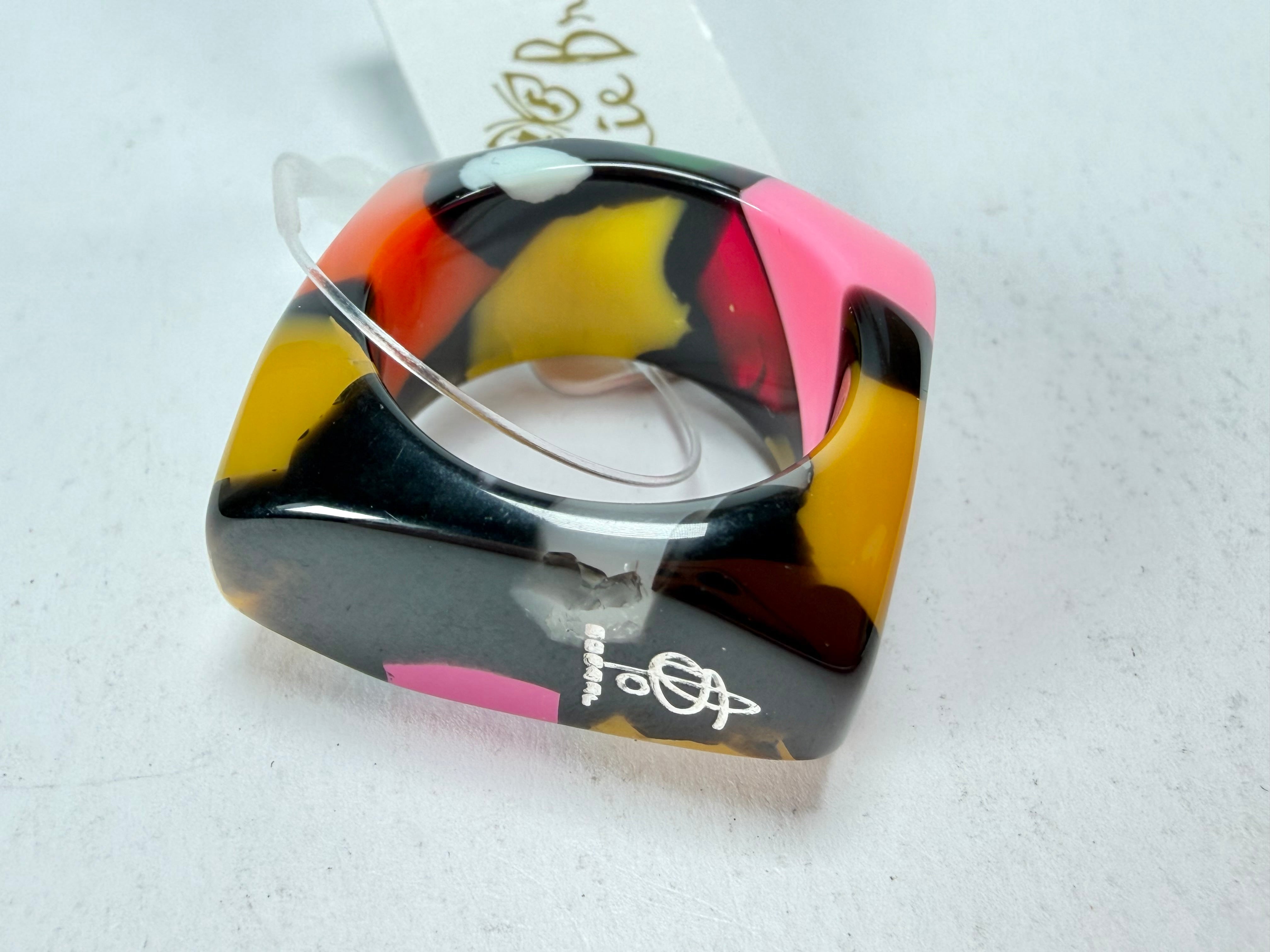 Jackie Brazil "Time Square" Art Deco Square Resin Ring ( R3084 ) Size UK Q / USA 8