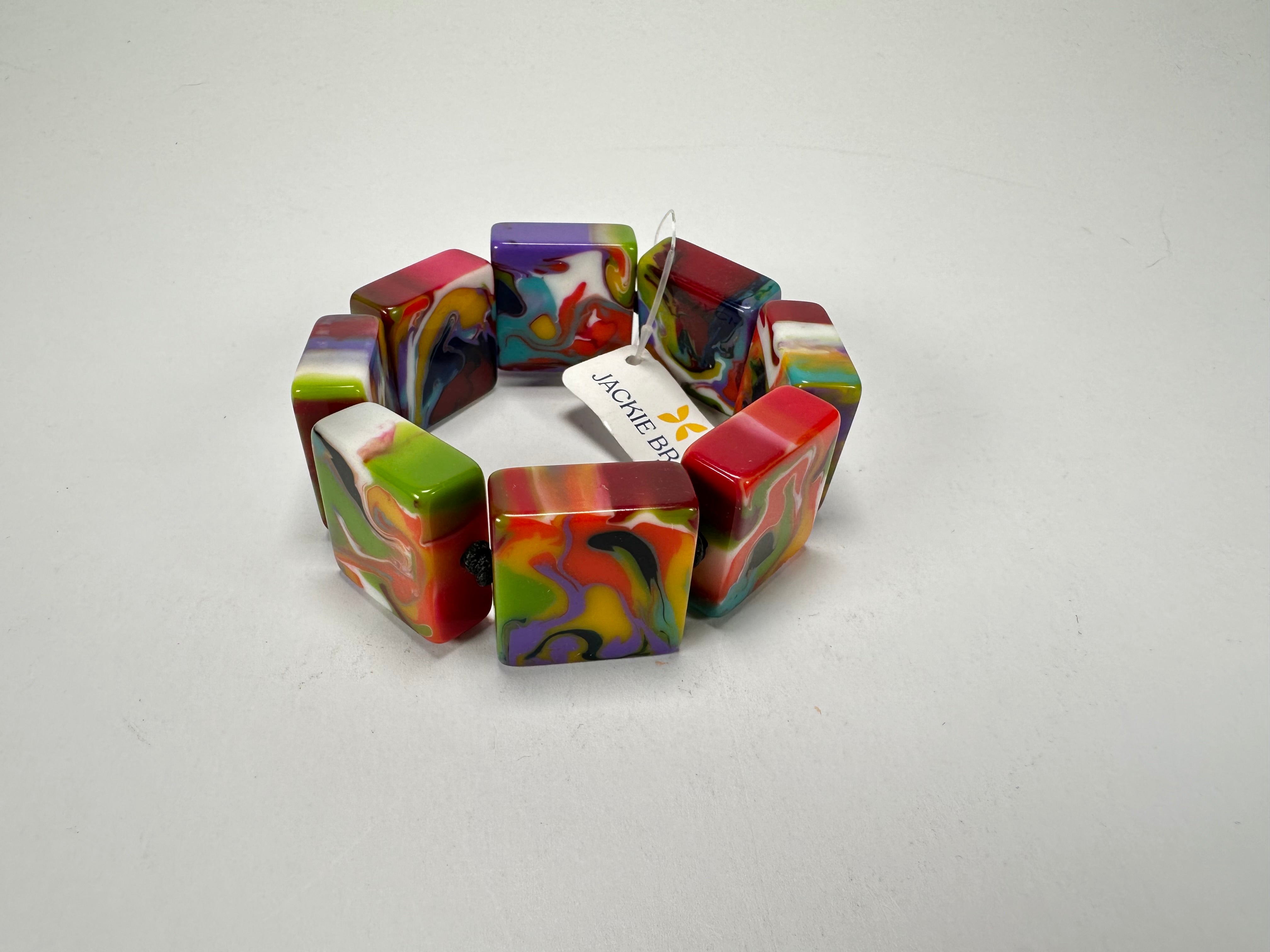 Jackie Brazil "Gala" Kandinsky Liquorice Half Rectangles On Elastic Bracelet ( B0778 )