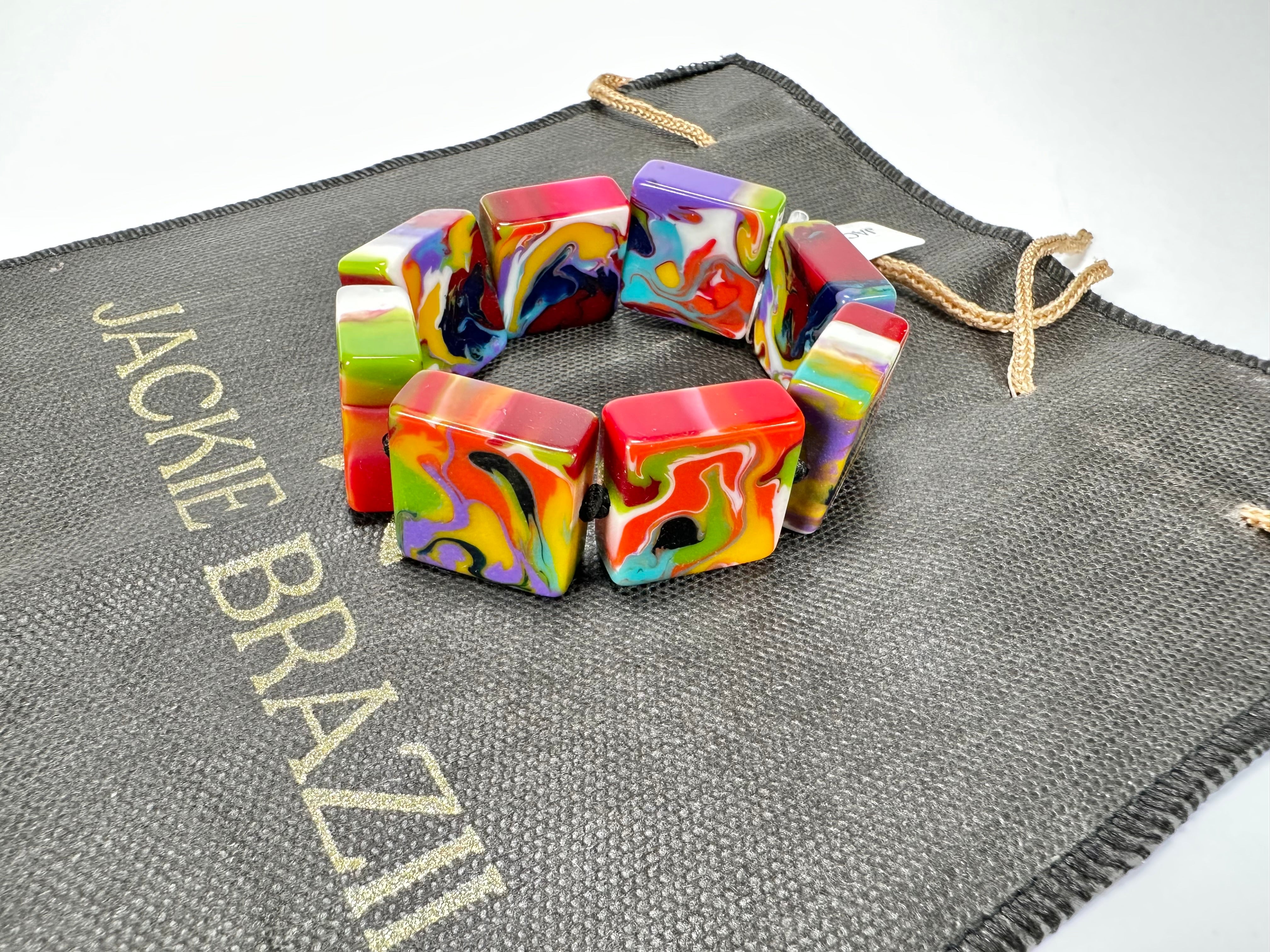 Jackie Brazil "Gala" Kandinsky Liquorice Half Rectangles On Elastic Bracelet ( B0778 )