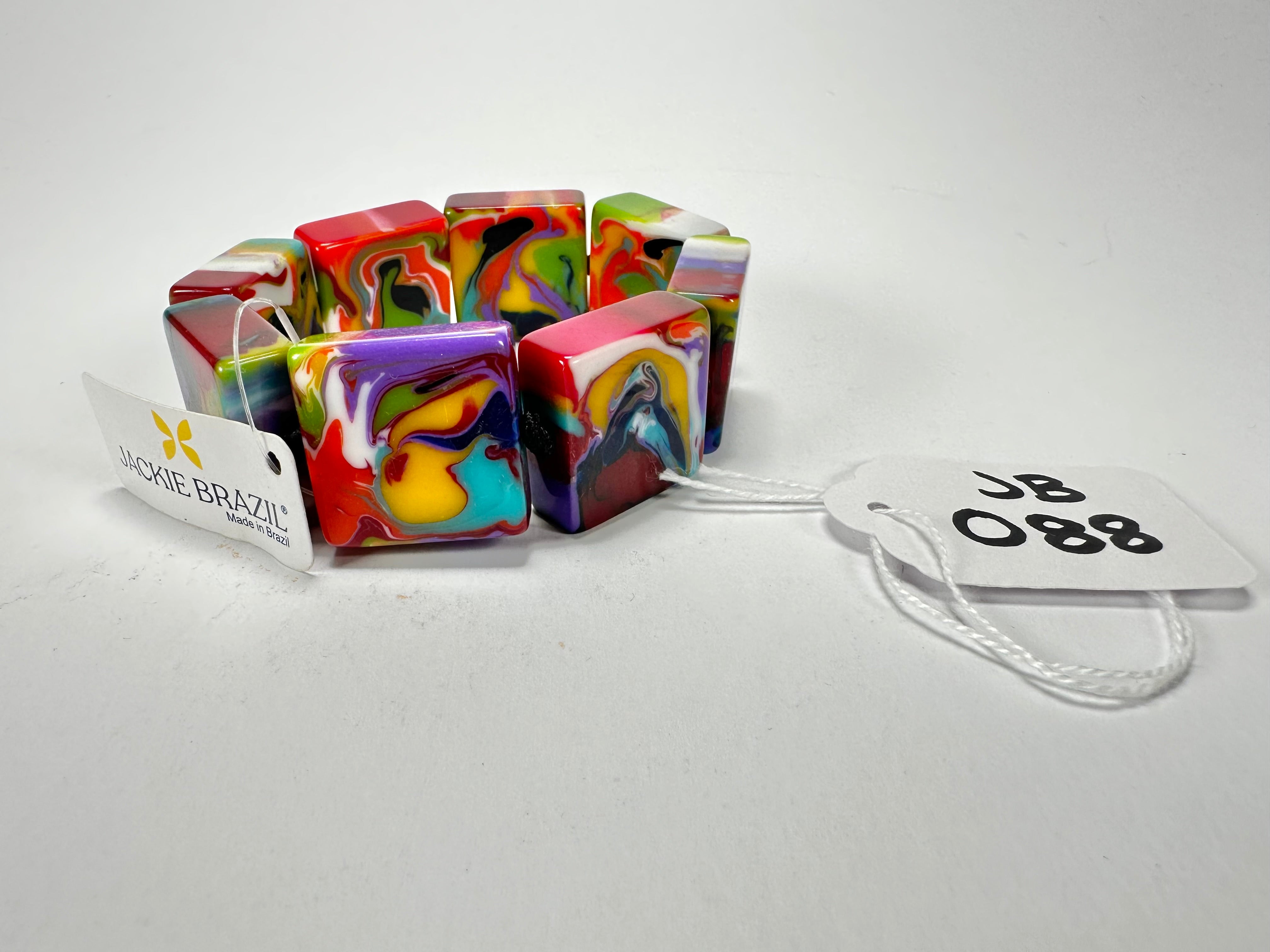 Jackie Brazil "Gala" Kandinsky Liquorice Half Rectangles On Elastic Bracelet ( B0778 )