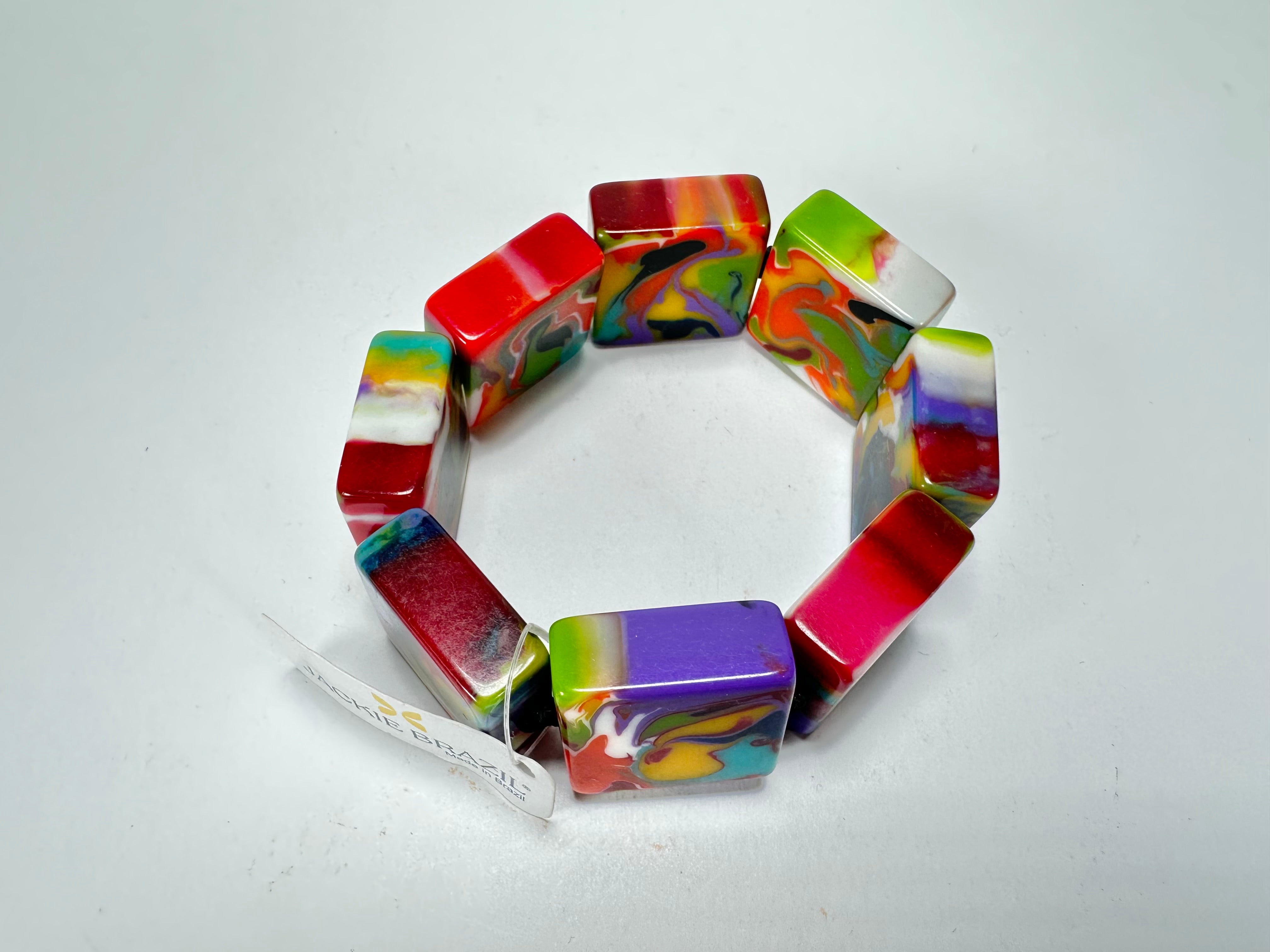 Jackie Brazil "Gala" Kandinsky Liquorice Half Rectangles On Elastic Bracelet ( B0778 )