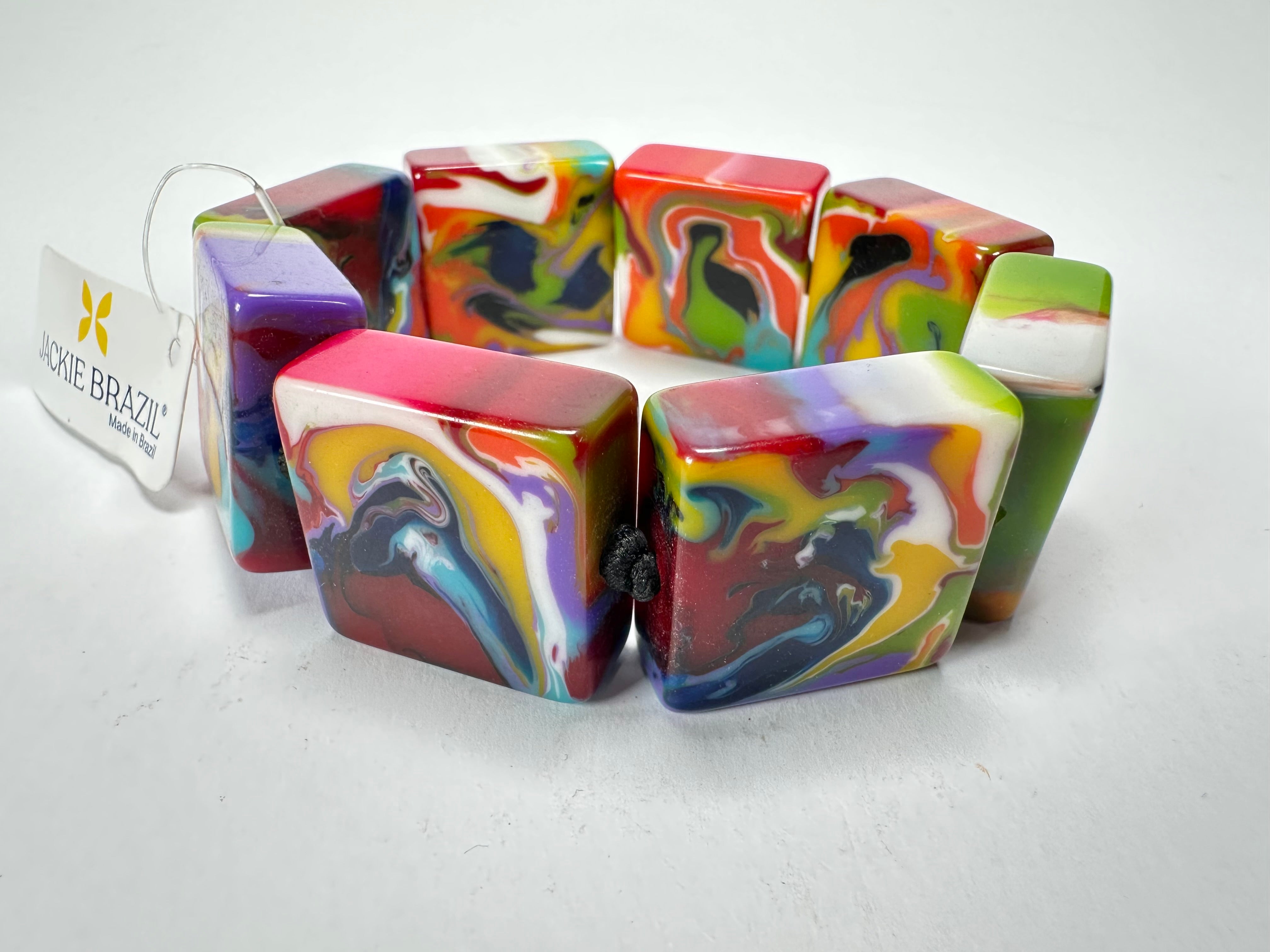 Jackie Brazil "Gala" Kandinsky Liquorice Half Rectangles On Elastic Bracelet ( B0778 )