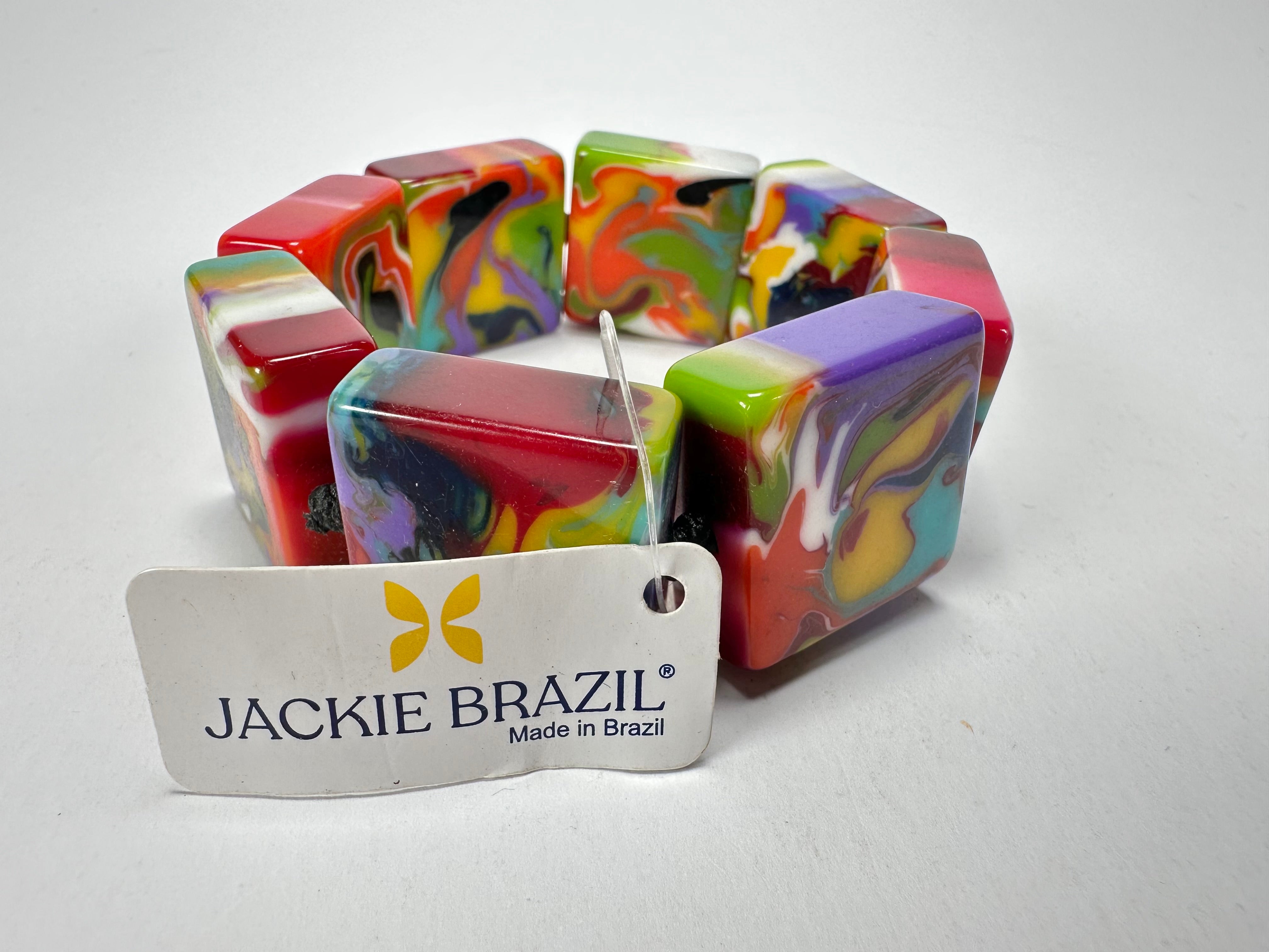 Jackie Brazil "Gala" Kandinsky Liquorice Half Rectangles On Elastic Bracelet ( B0778 )