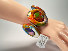 Jackie Brazil "Saturn" Kandinsky Disc & Cylinder Elastic Bracelet ( B0060 )