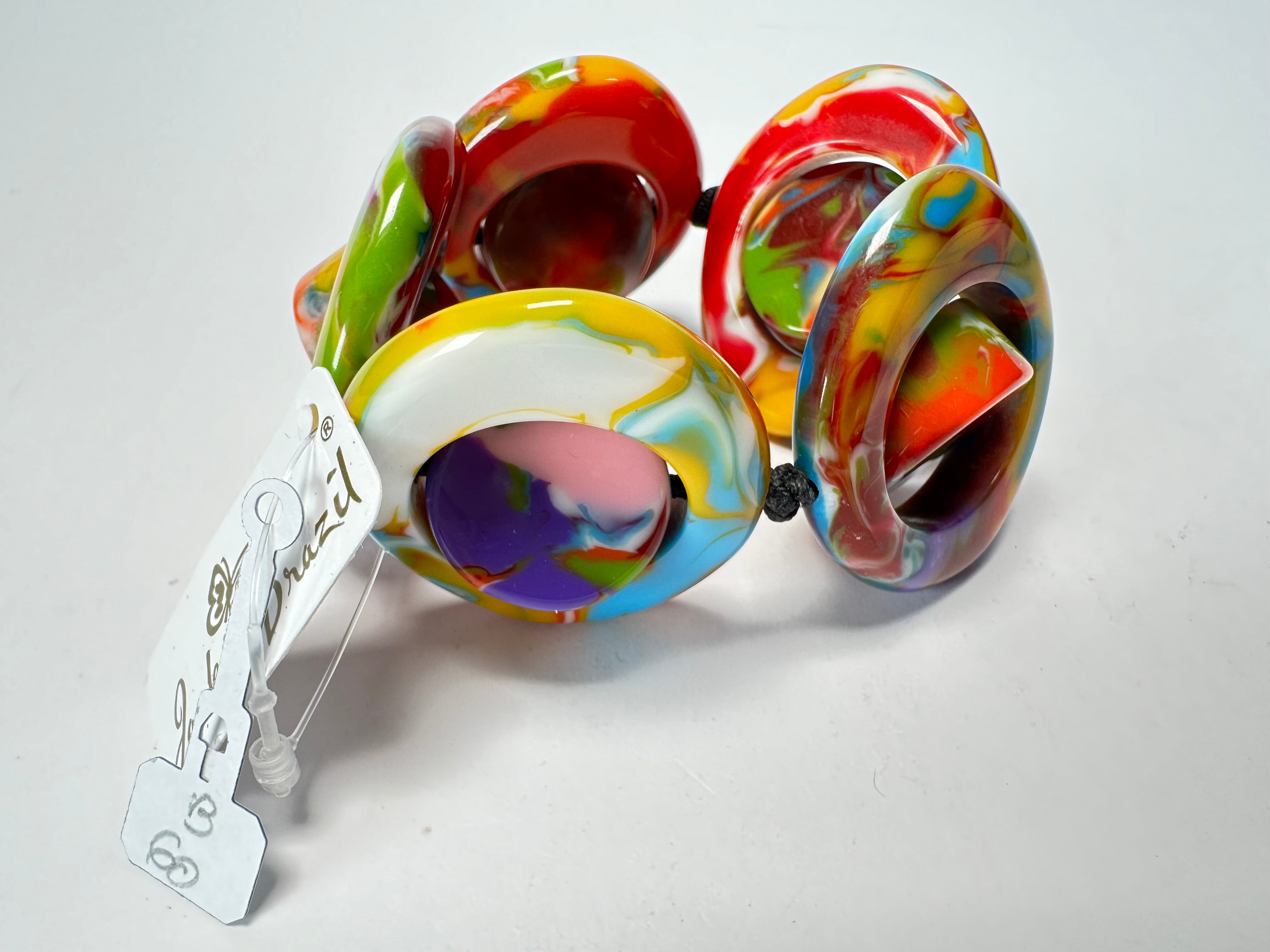 Jackie Brazil "Saturn" Kandinsky Disc & Cylinder Elastic Bracelet ( B0060 )