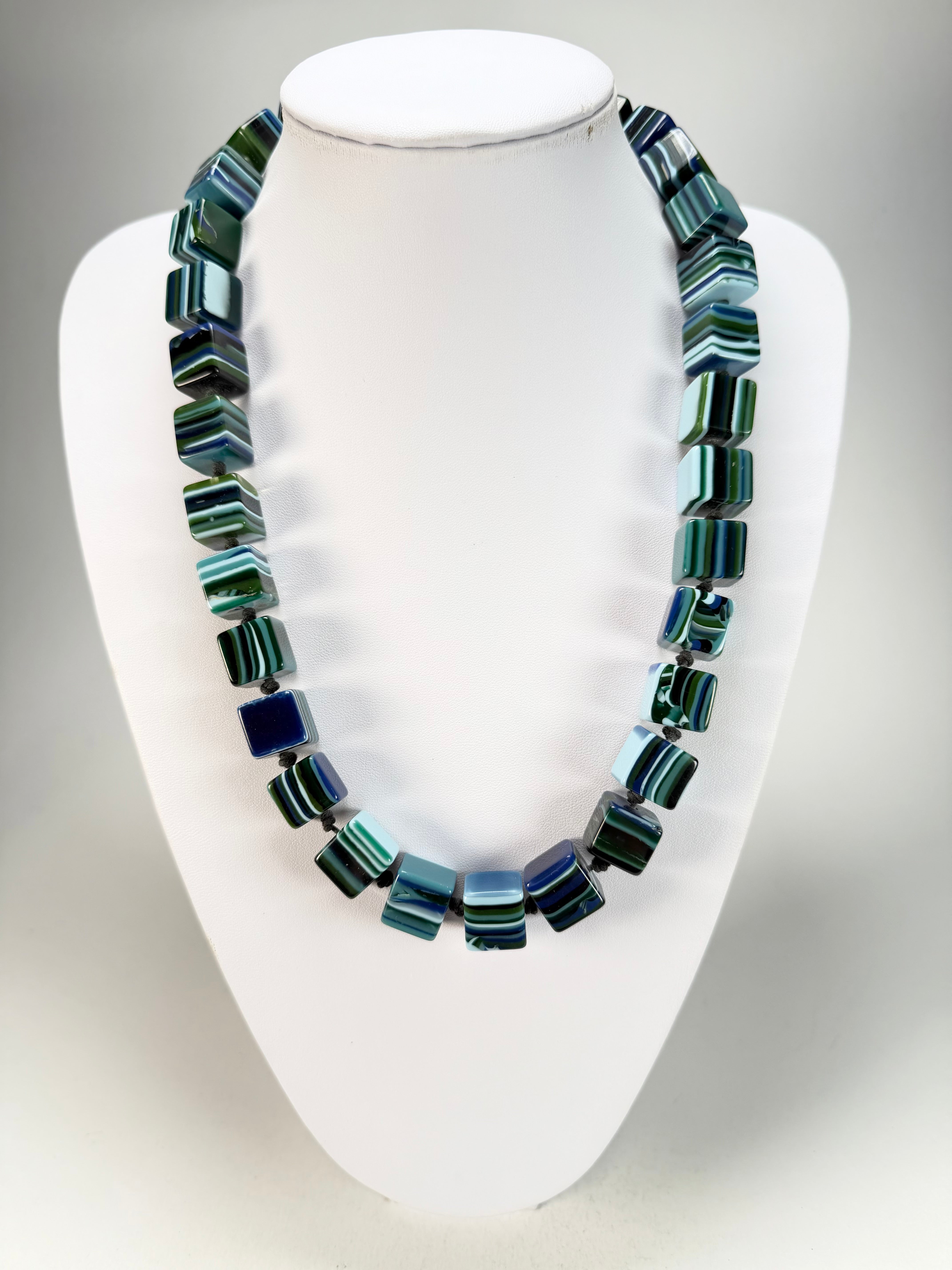 Jackie Brazil "POP" Liquorice Blue Mix Small Cubes 65cm Necklace ( N0046 )