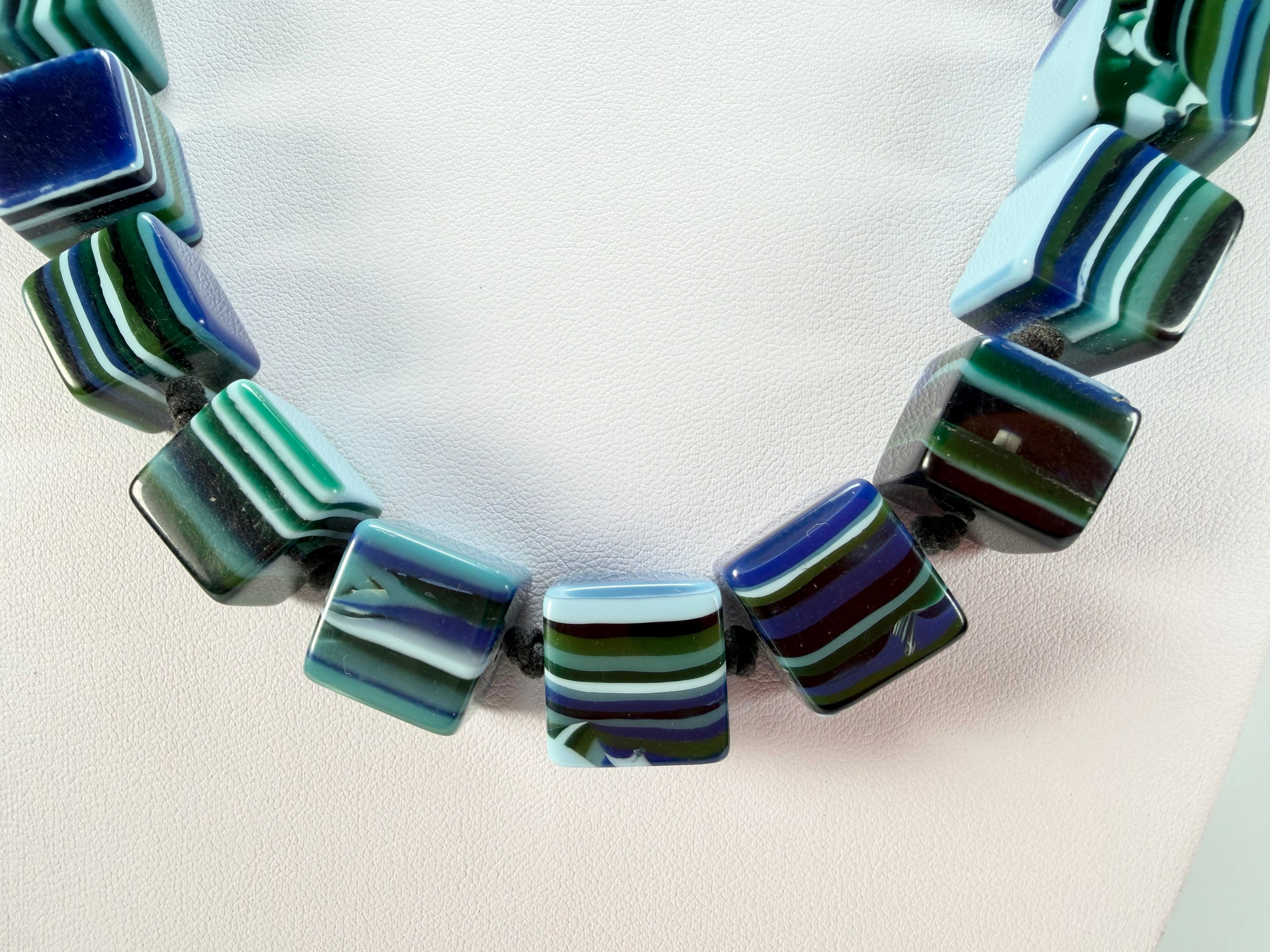 Jackie Brazil "POP" Liquorice Blue Mix Small Cubes 65cm Necklace ( N0046 )