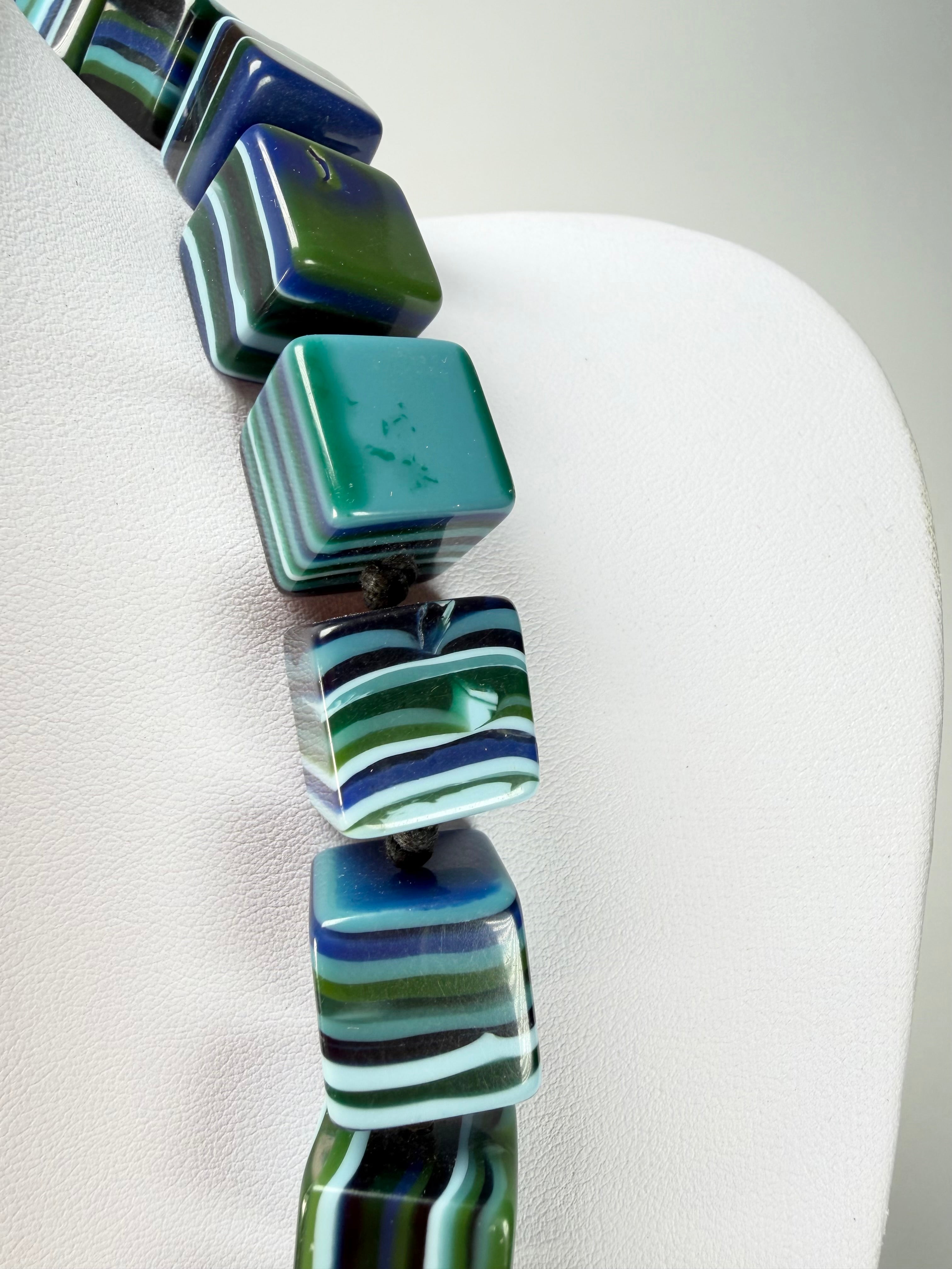 Jackie Brazil "POP" Liquorice Blue Mix Small Cubes 65cm Necklace ( N0046 )