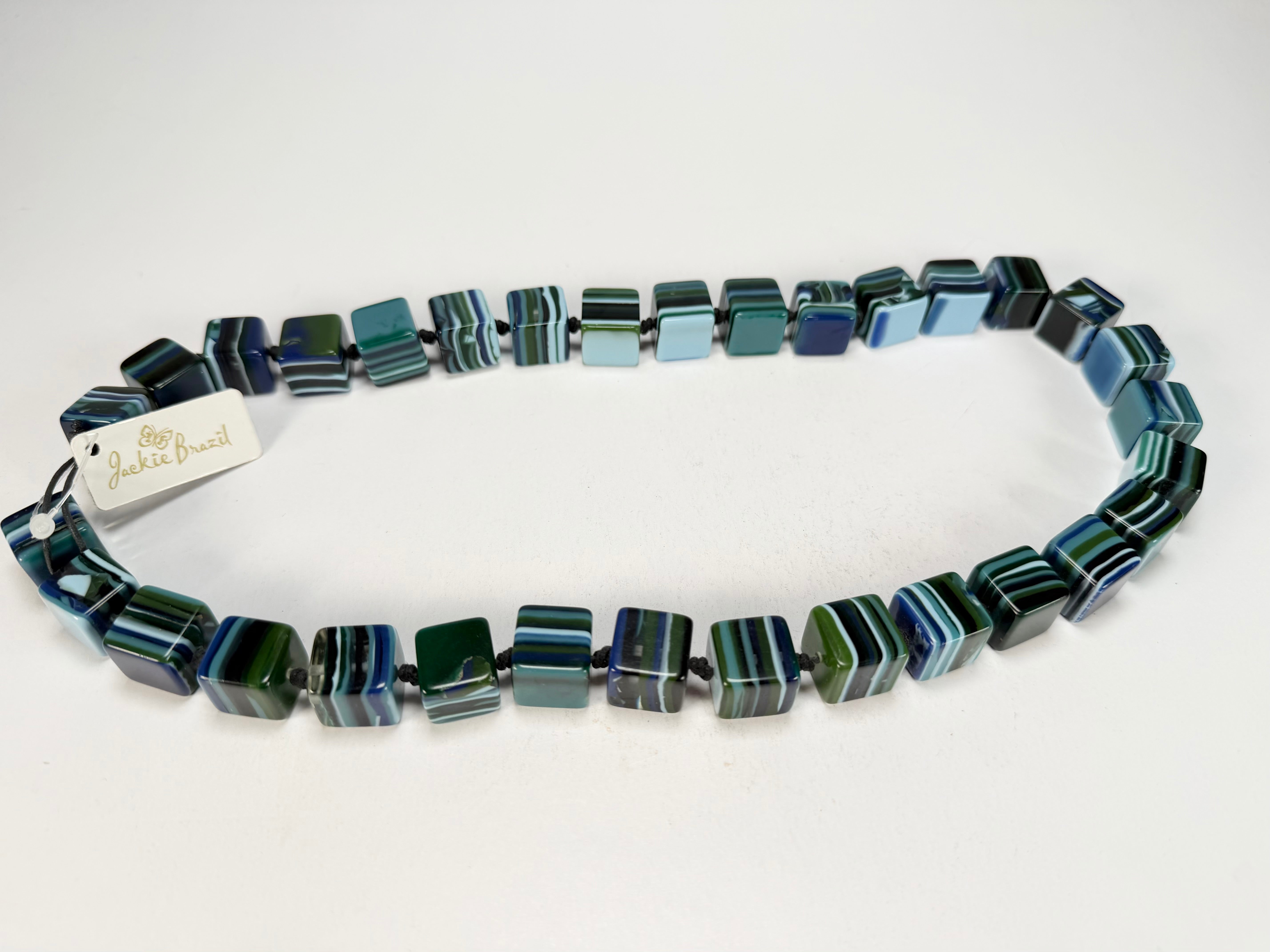 Jackie Brazil "POP" Liquorice Blue Mix Small Cubes 65cm Necklace ( N0046 )