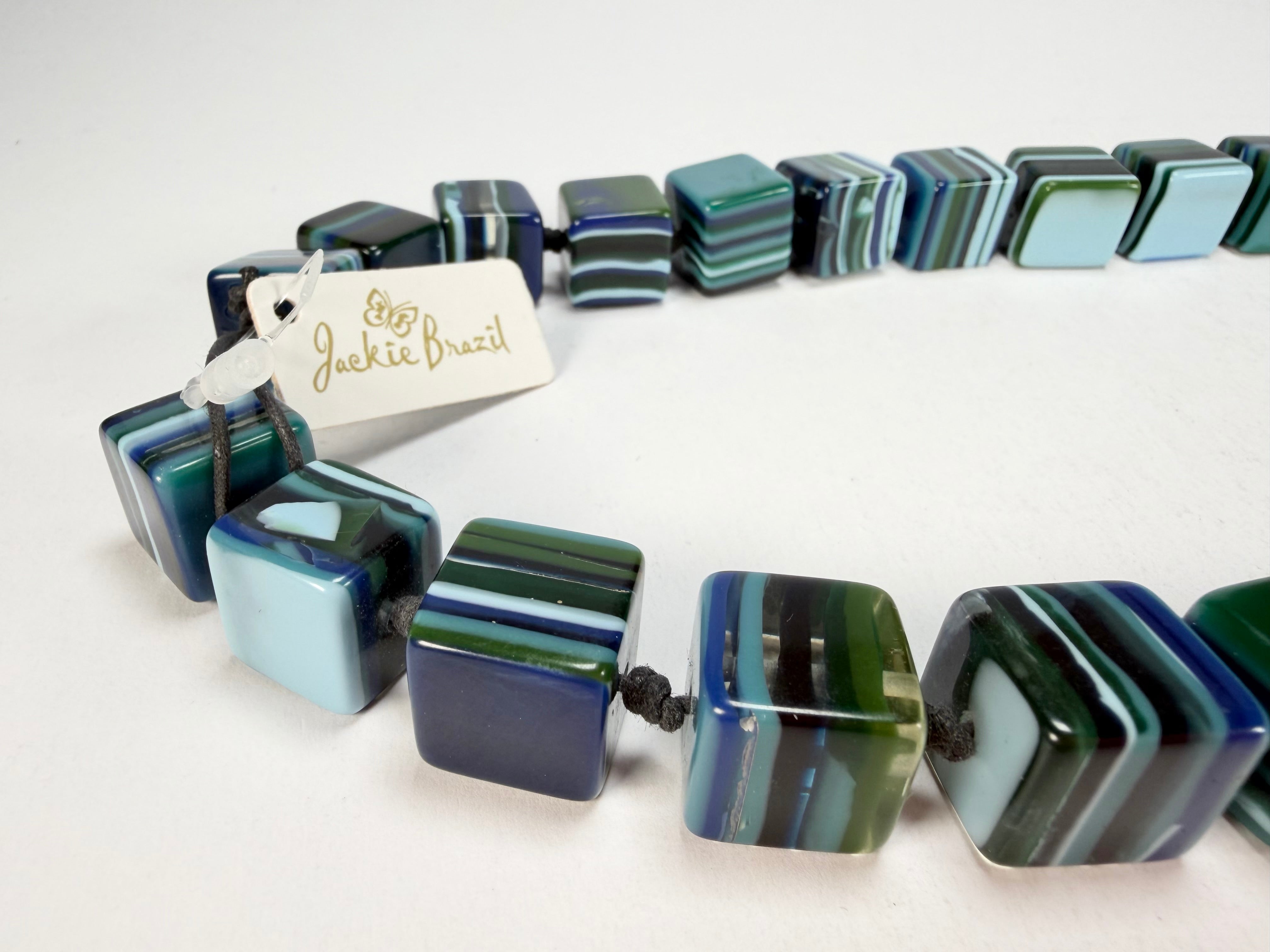 Jackie Brazil "POP" Liquorice Blue Mix Small Cubes 65cm Necklace ( N0046 )