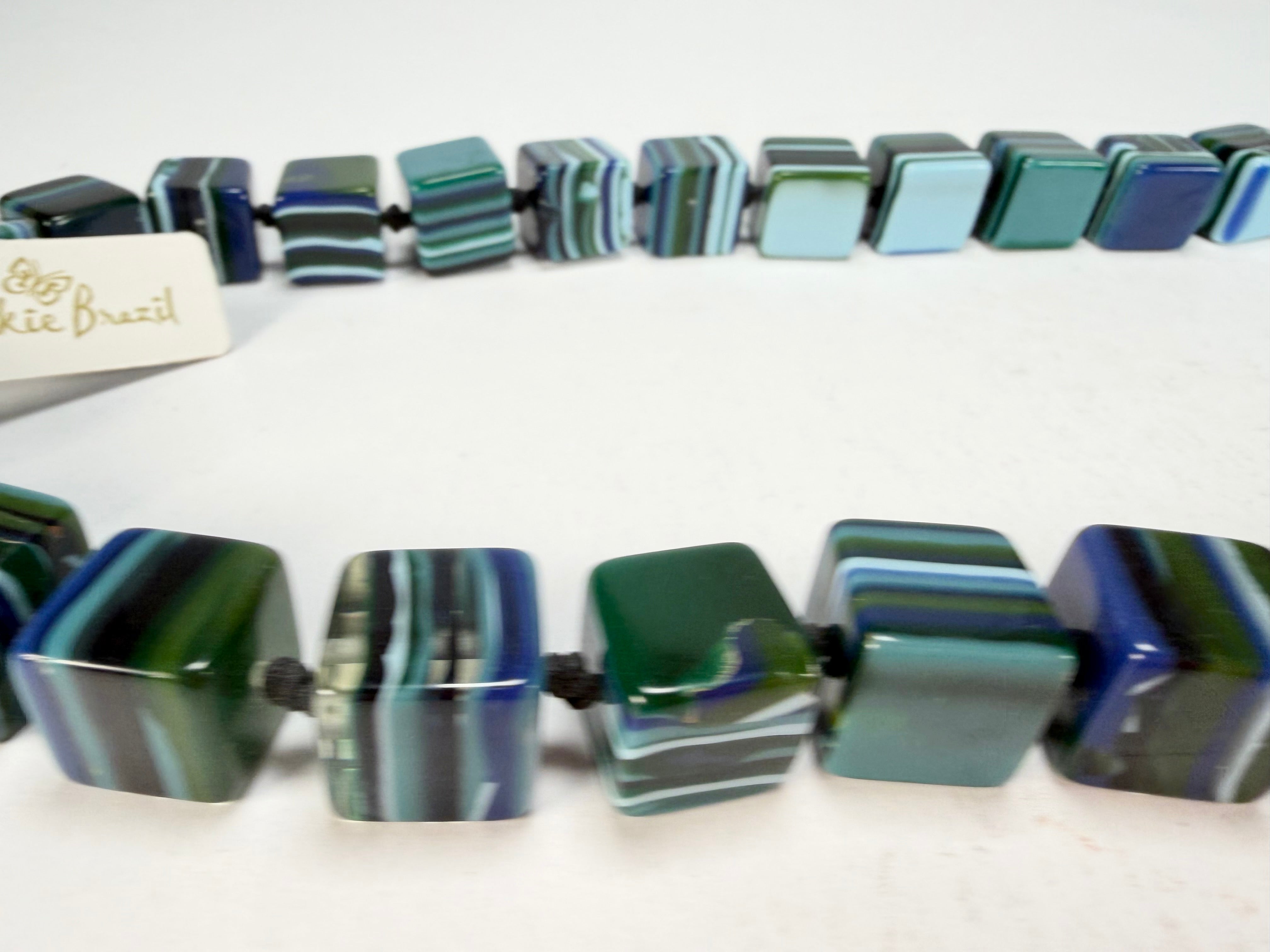 Jackie Brazil "POP" Liquorice Blue Mix Small Cubes 65cm Necklace ( N0046 )