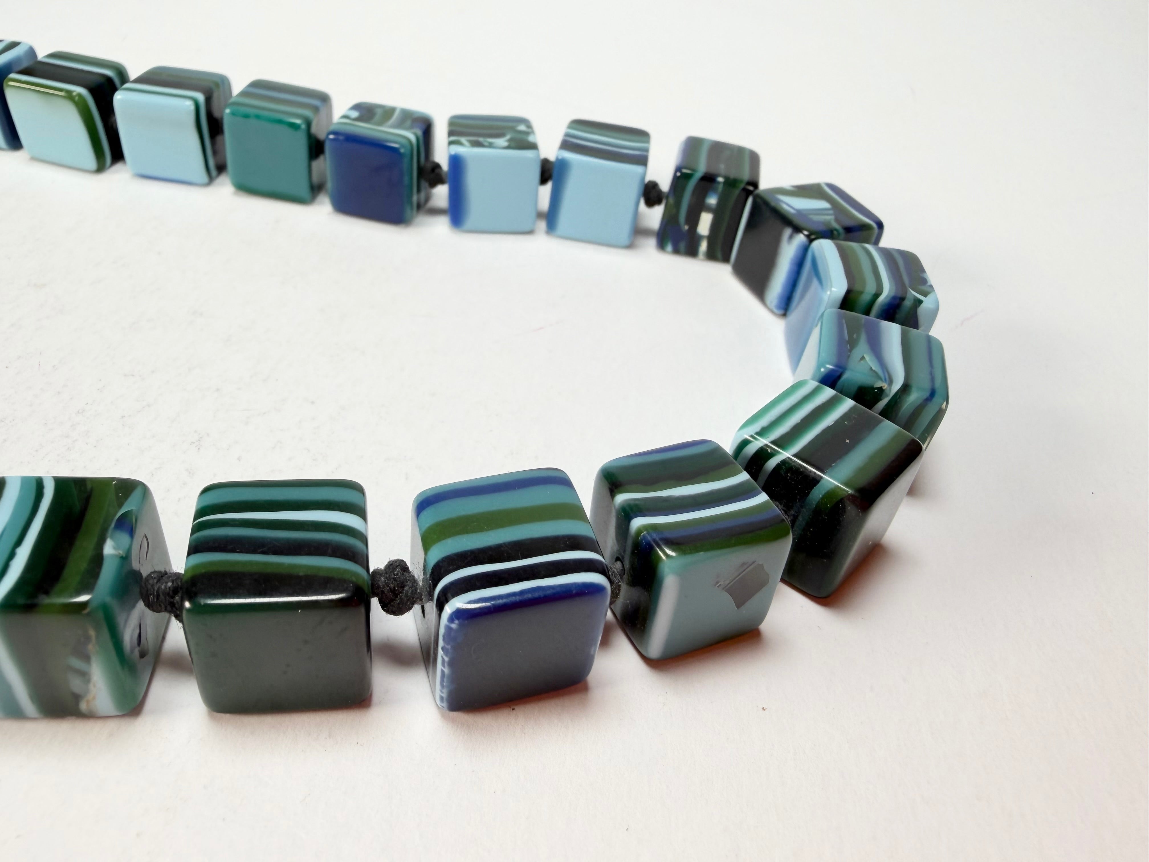 Jackie Brazil "POP" Liquorice Blue Mix Small Cubes 65cm Necklace ( N0046 )