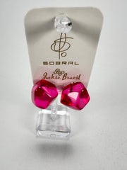 Jackie Brazil "Camille" Dark Pink Transparent Abstract Resin Earrings ( E1053 )