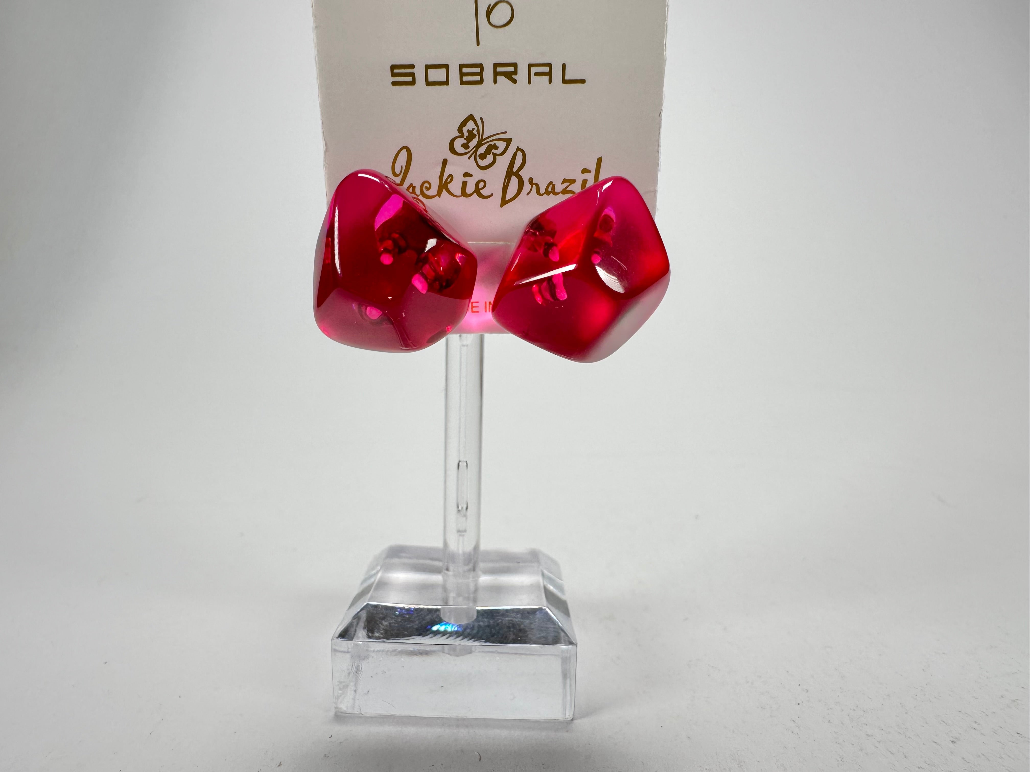 Jackie Brazil "Camille" Dark Pink Transparent Abstract Resin Earrings ( E1053 )