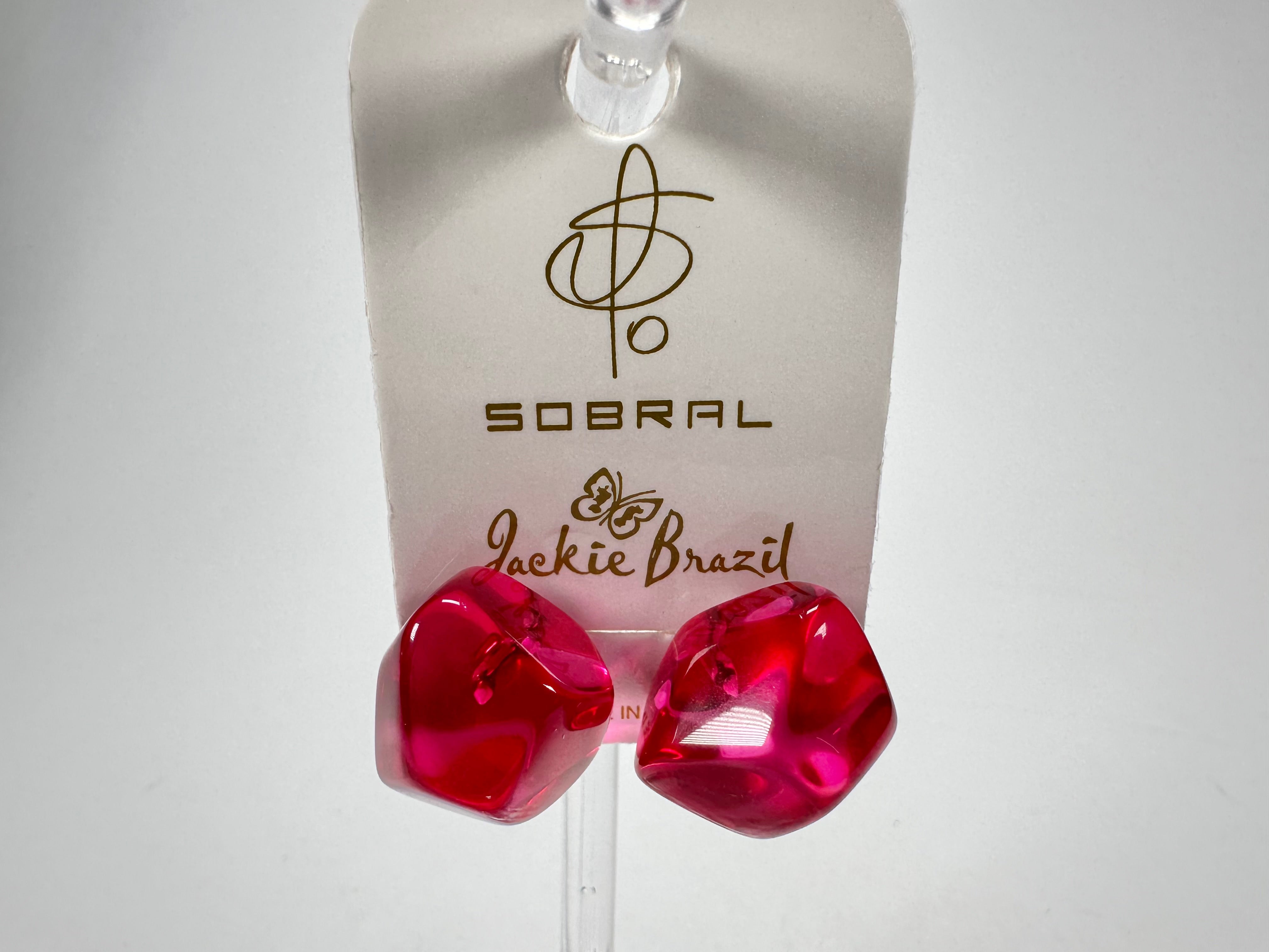 Jackie Brazil "Camille" Dark Pink Transparent Abstract Resin Earrings ( E1053 )