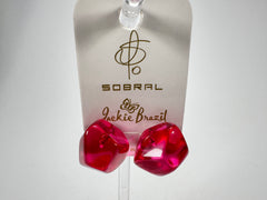 Jackie Brazil "Camille" Dark Pink Transparent Abstract Resin Earrings ( E1053 )