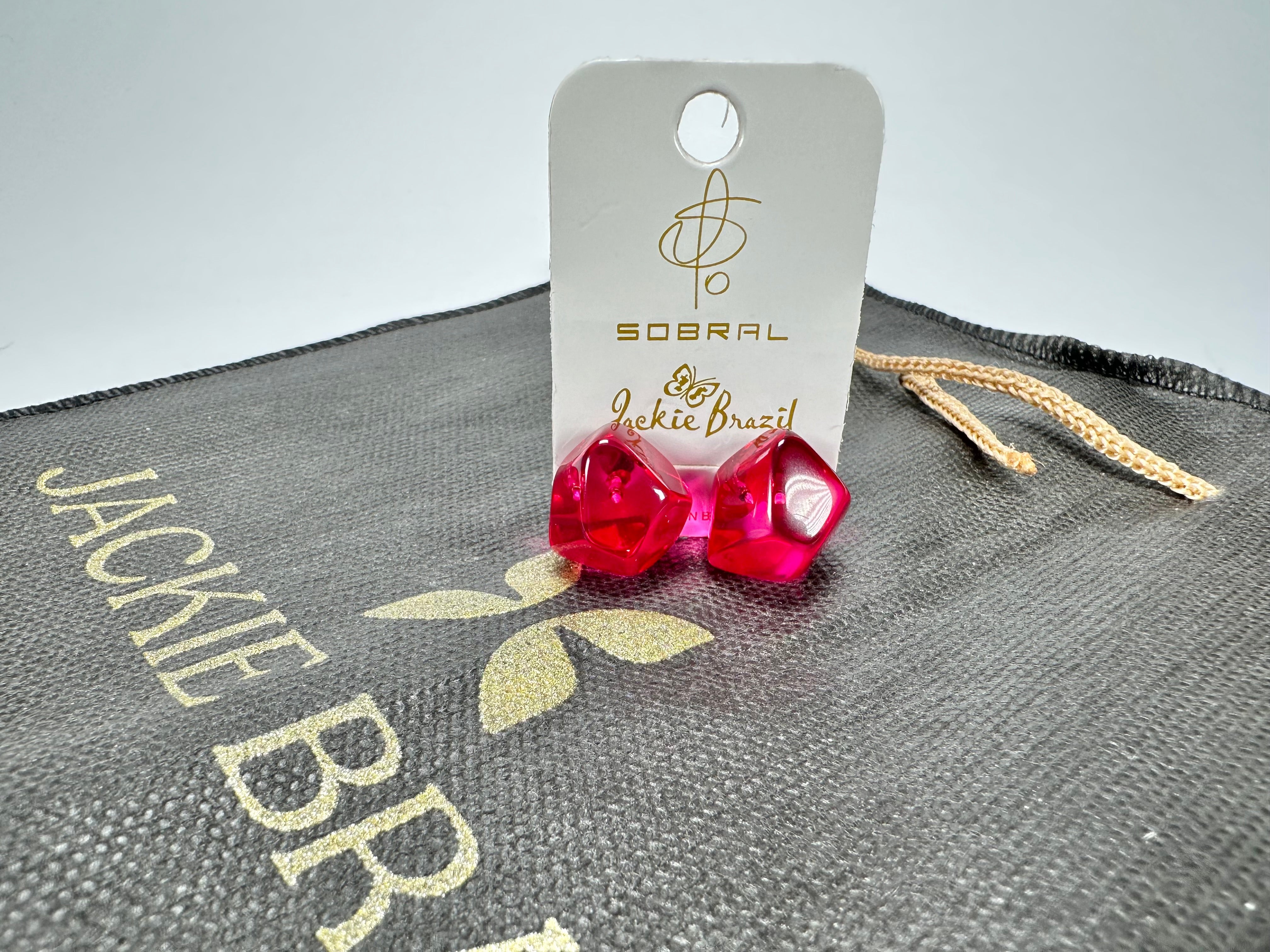 Jackie Brazil "Camille" Dark Pink Transparent Abstract Resin Earrings ( E1053 )