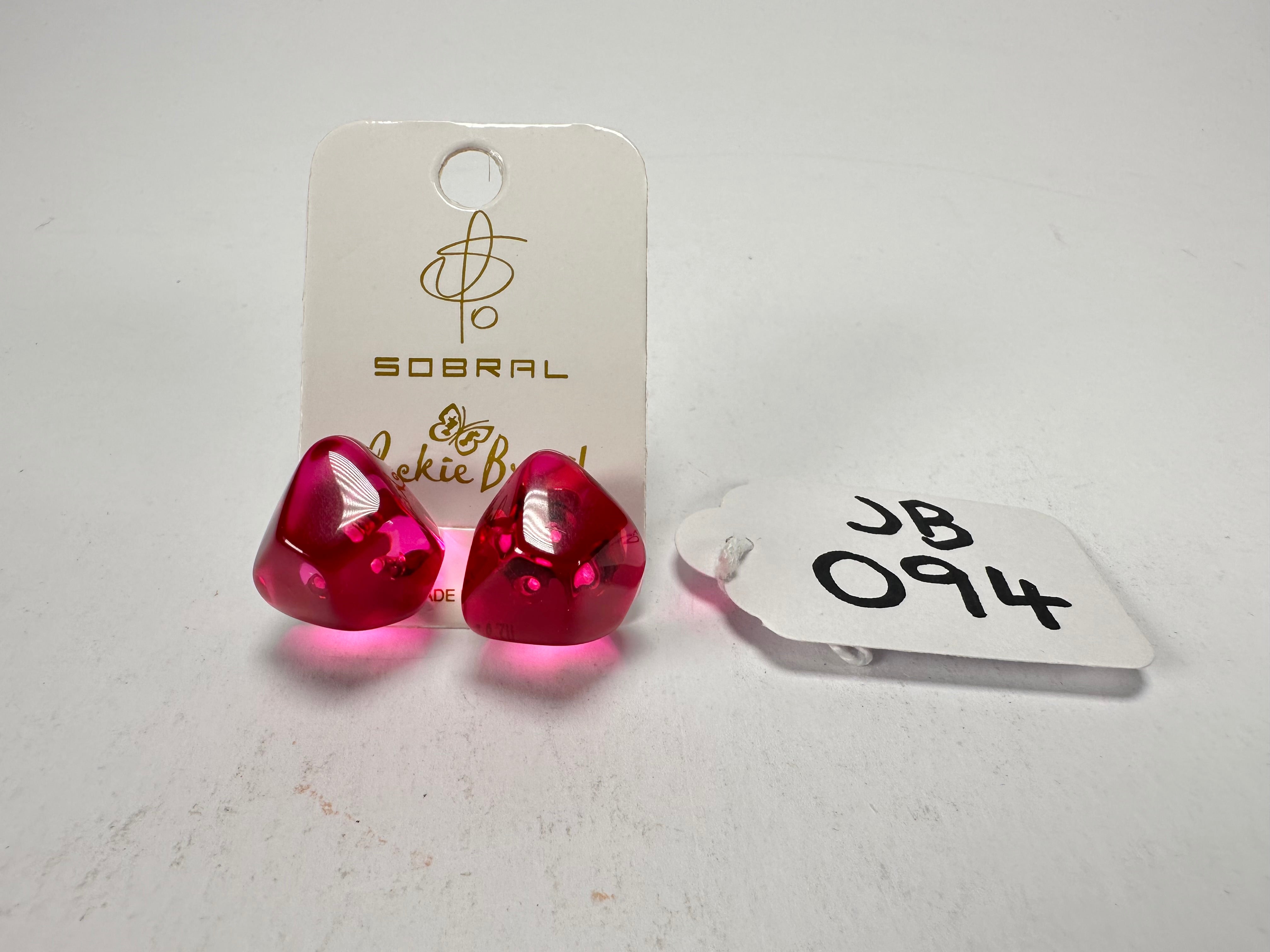 Jackie Brazil "Camille" Dark Pink Transparent Abstract Resin Earrings ( E1053 )