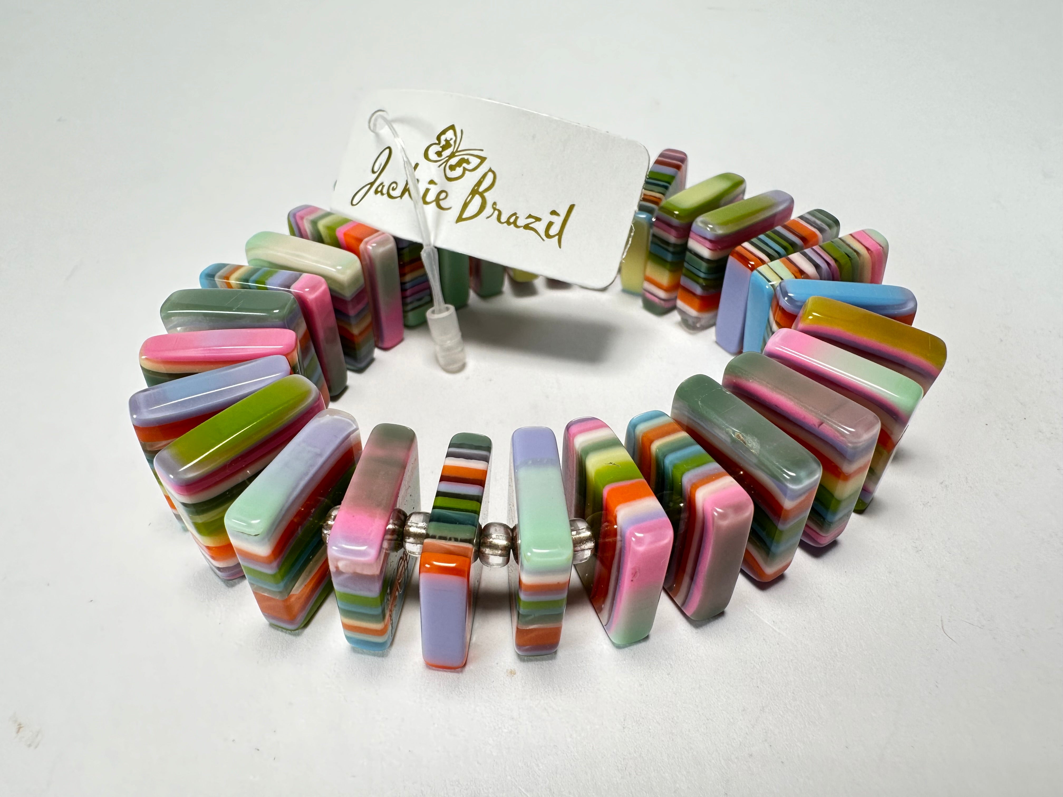 Jackie Brazil "Patricia" Liquorice Squares & Beads Spring Colour Resin Bracelet ( B0192 )