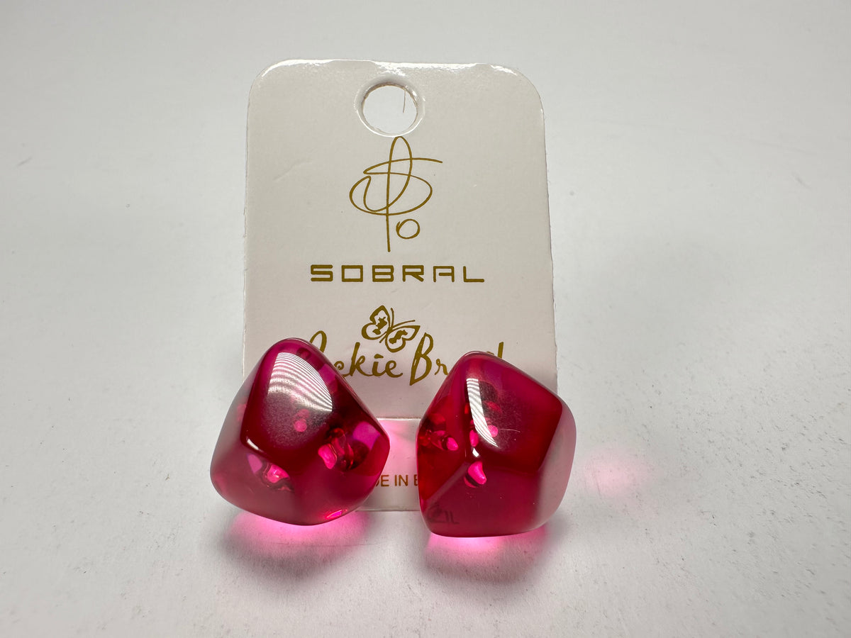 Jackie Brazil "Camille" Dark Pink Transparent Abstract Resin Earrings ( E1053 )