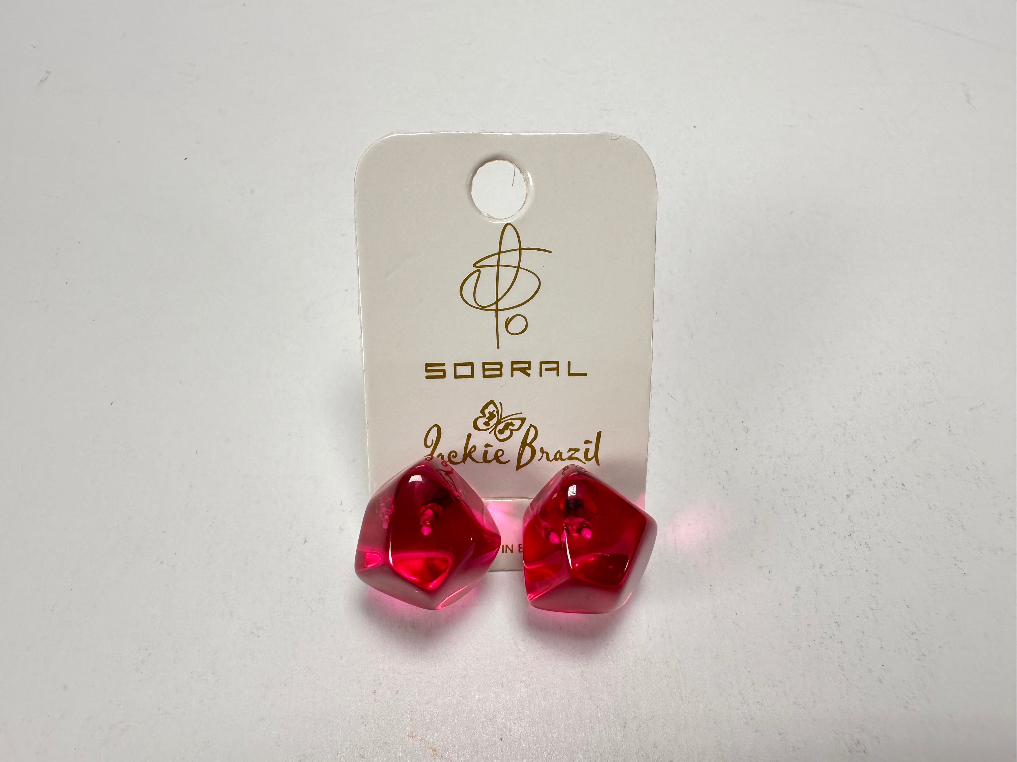 Jackie Brazil "Camille" Dark Pink Transparent Abstract Resin Earrings ( E1053 )