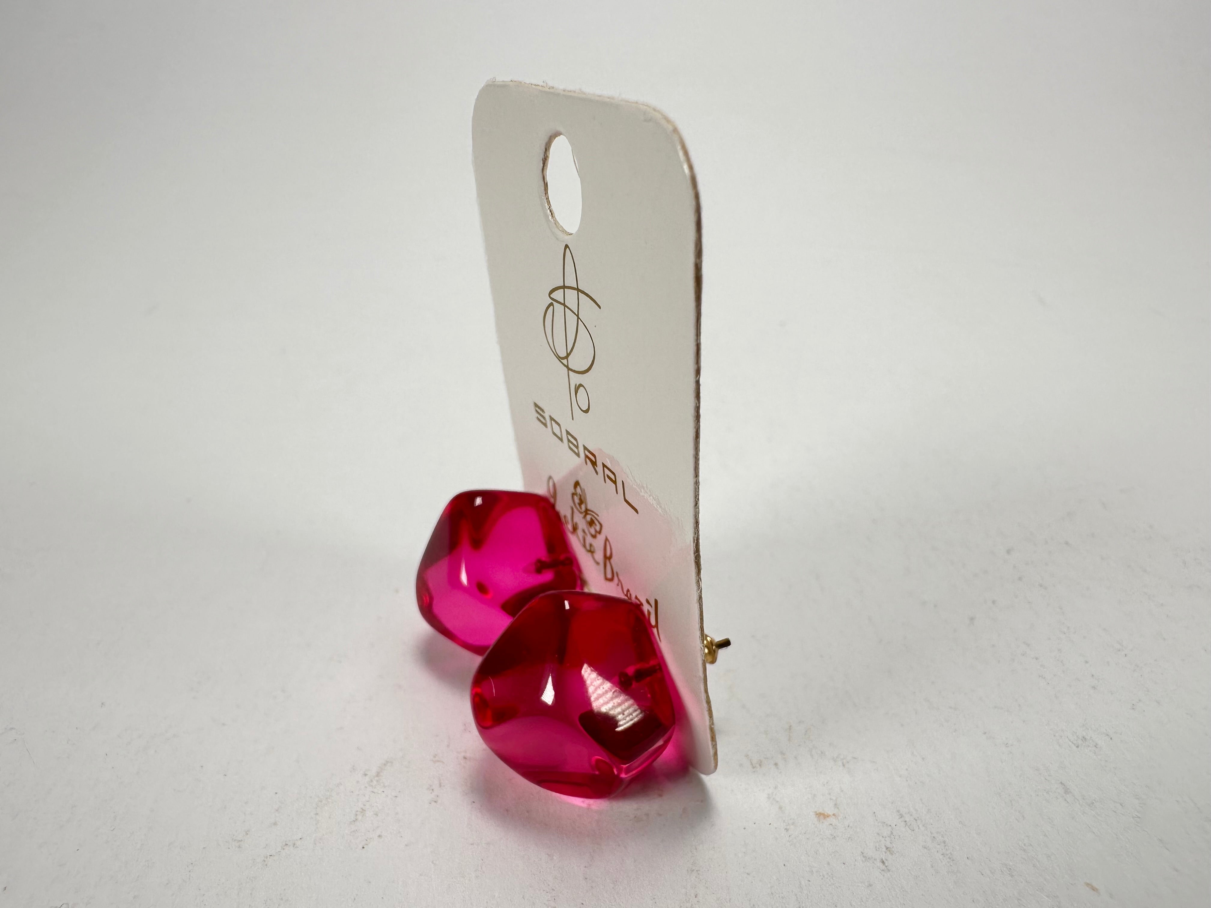 Jackie Brazil "Camille" Dark Pink Transparent Abstract Resin Earrings ( E1053 )