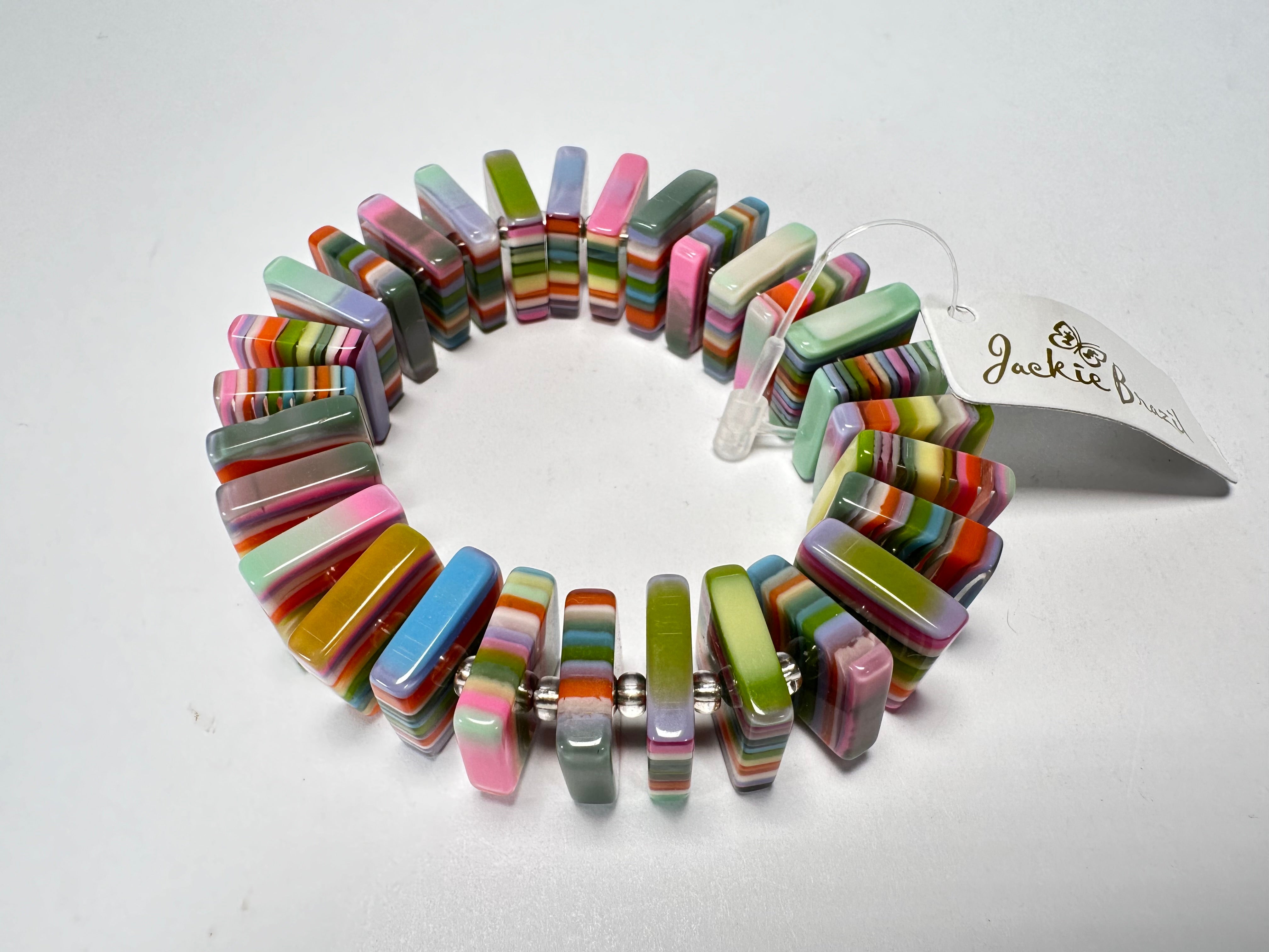 Jackie Brazil "Patricia" Liquorice Squares & Beads Spring Colour Resin Bracelet ( B0192 )