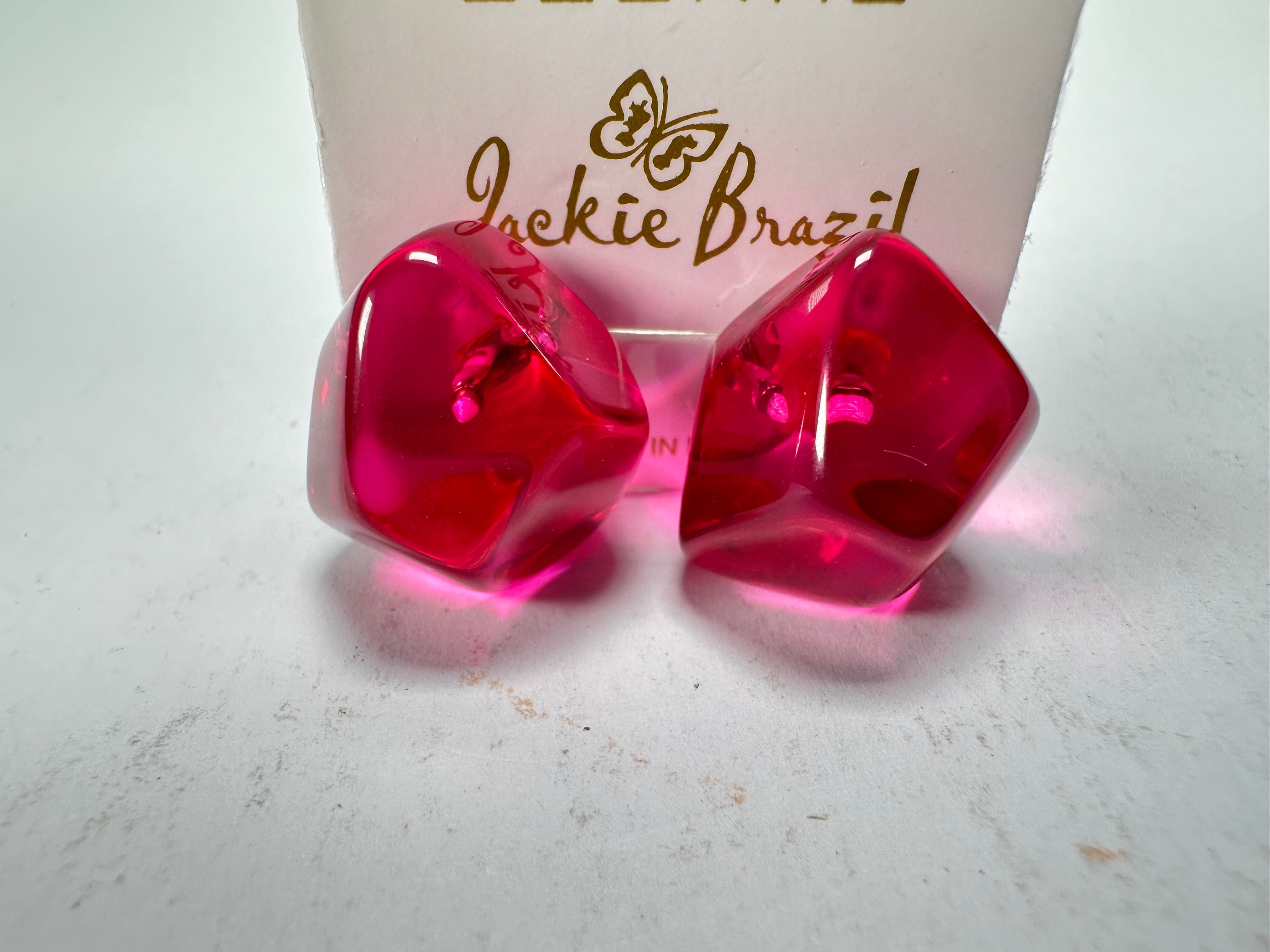 Jackie Brazil "Camille" Dark Pink Transparent Abstract Resin Earrings ( E1053 )