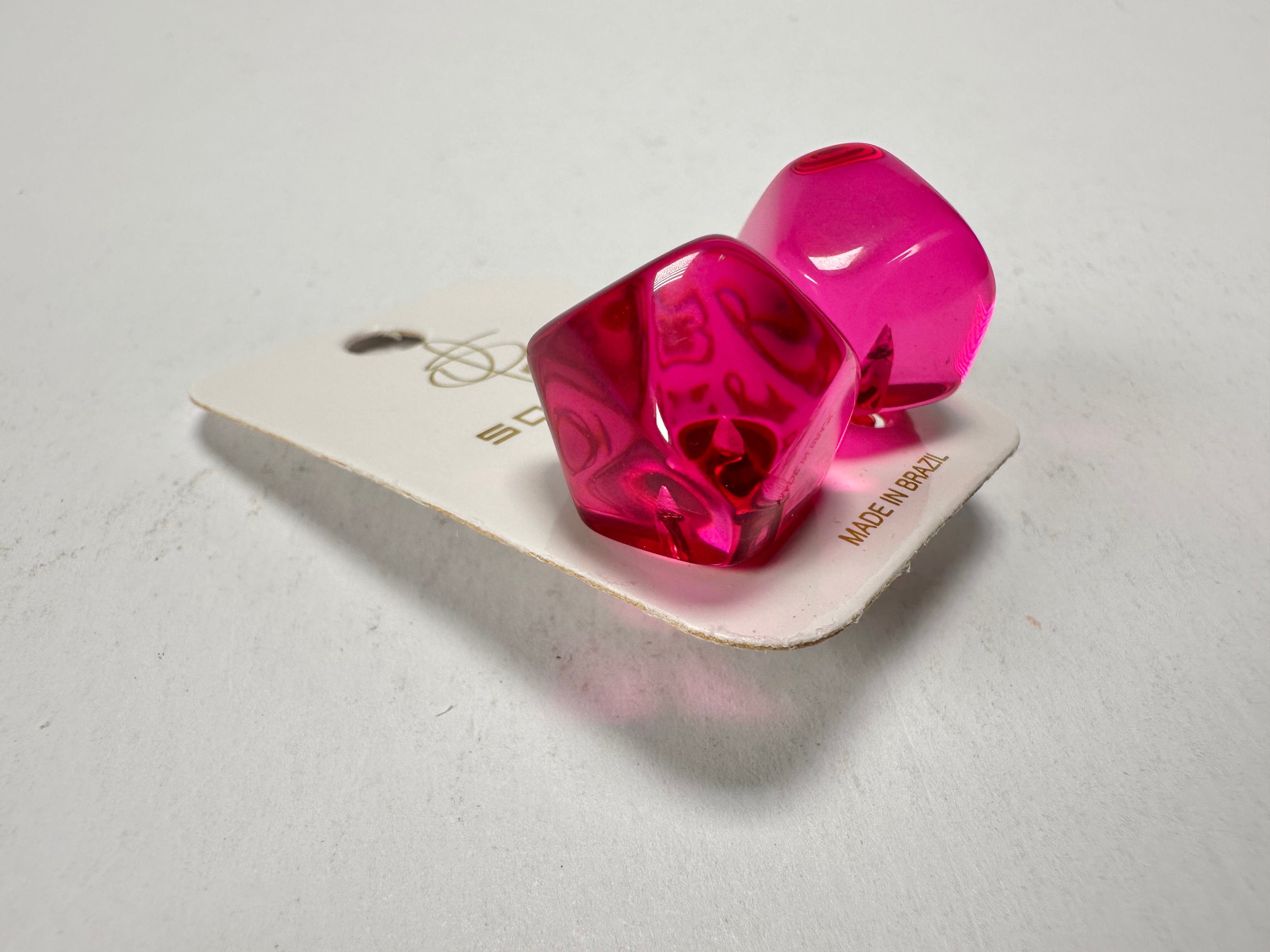 Jackie Brazil "Camille" Dark Pink Transparent Abstract Resin Earrings ( E1053 )