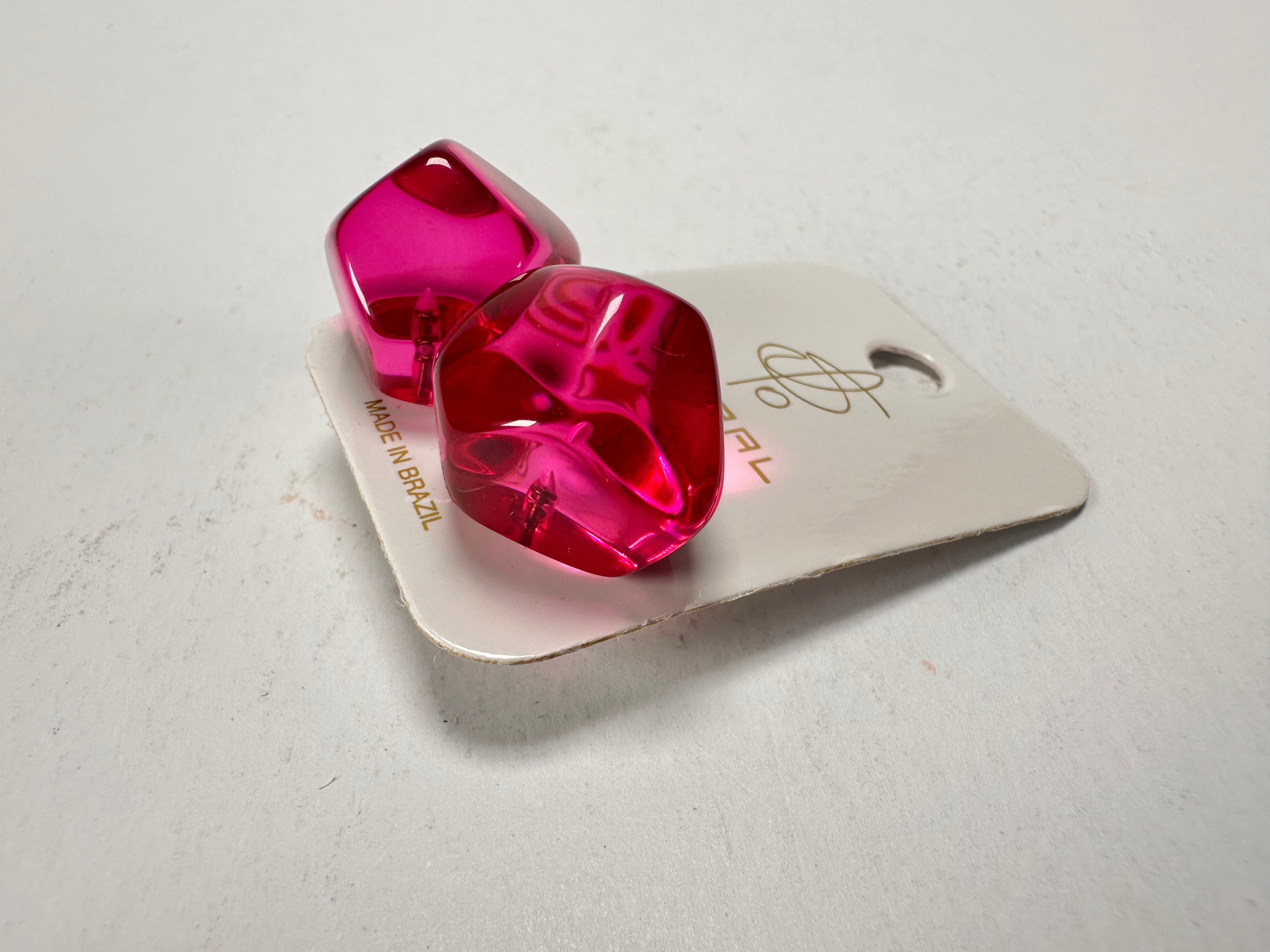 Jackie Brazil "Camille" Dark Pink Transparent Abstract Resin Earrings ( E1053 )