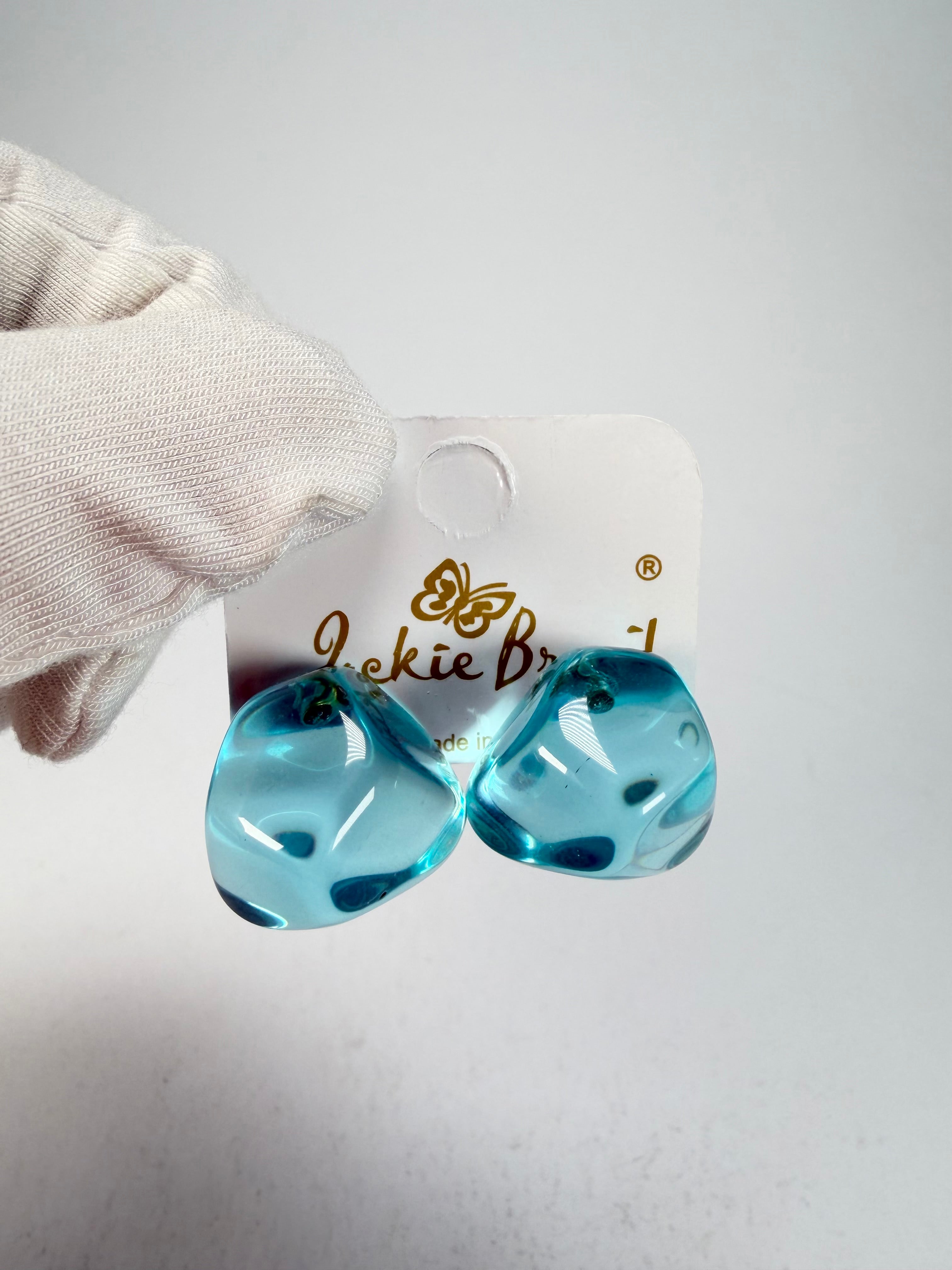Jackie Brazil "Camille" Light Blue Transparent Abstract Resin Earrings ( E1053 )