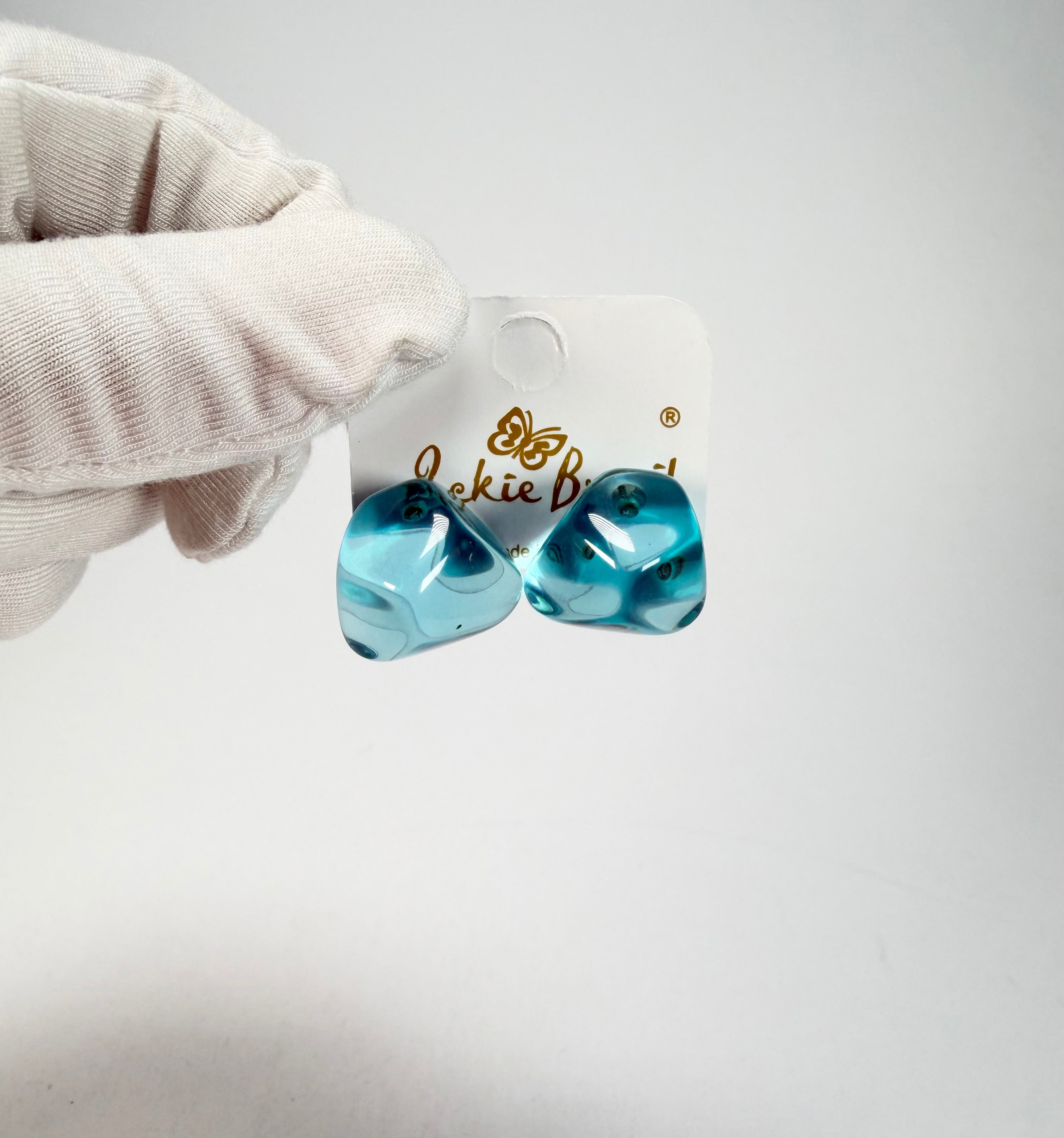 Jackie Brazil "Camille" Light Blue Transparent Abstract Resin Earrings ( E1053 )