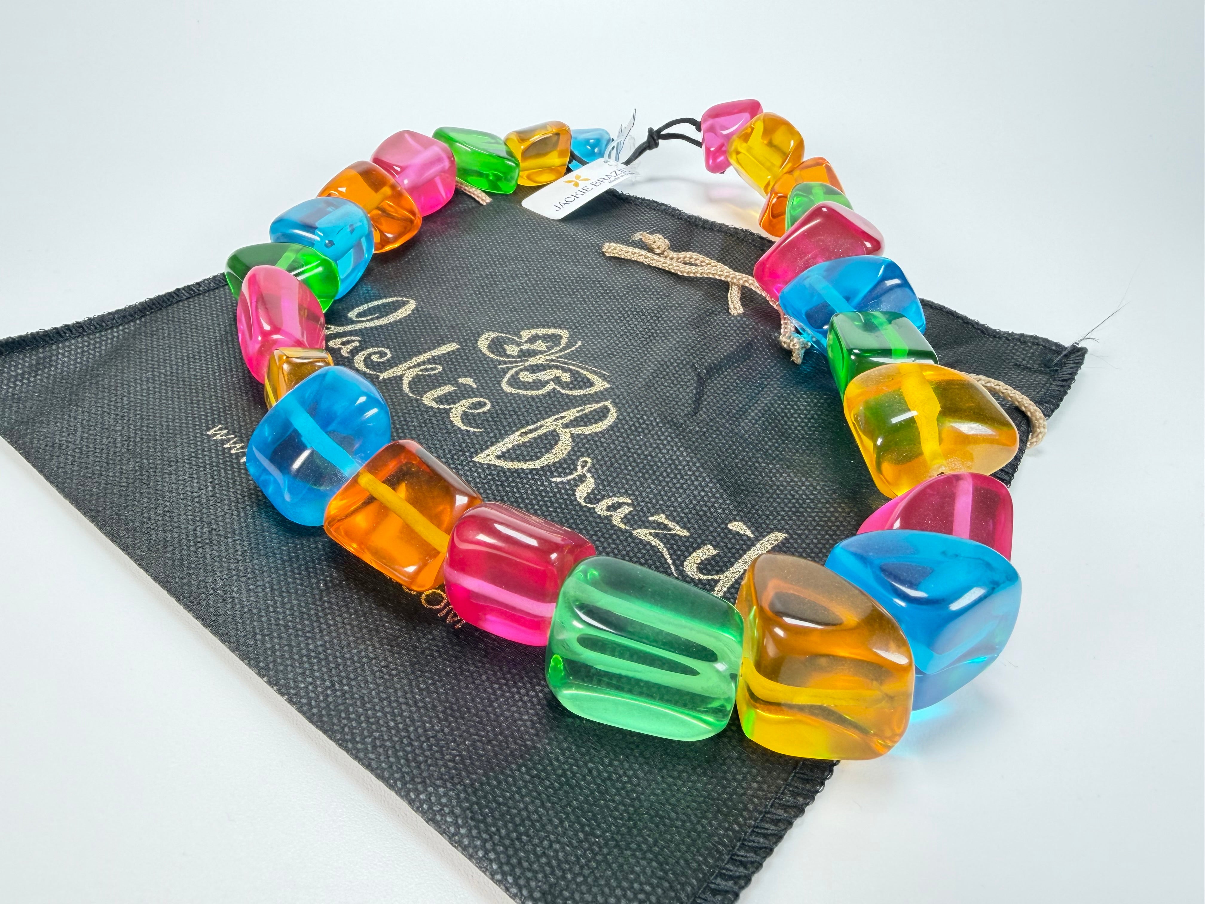 Jackie Brazil "Natural" Transparent Carnaval Mix Large Stones 55cm Resin Necklace ( N0378 )