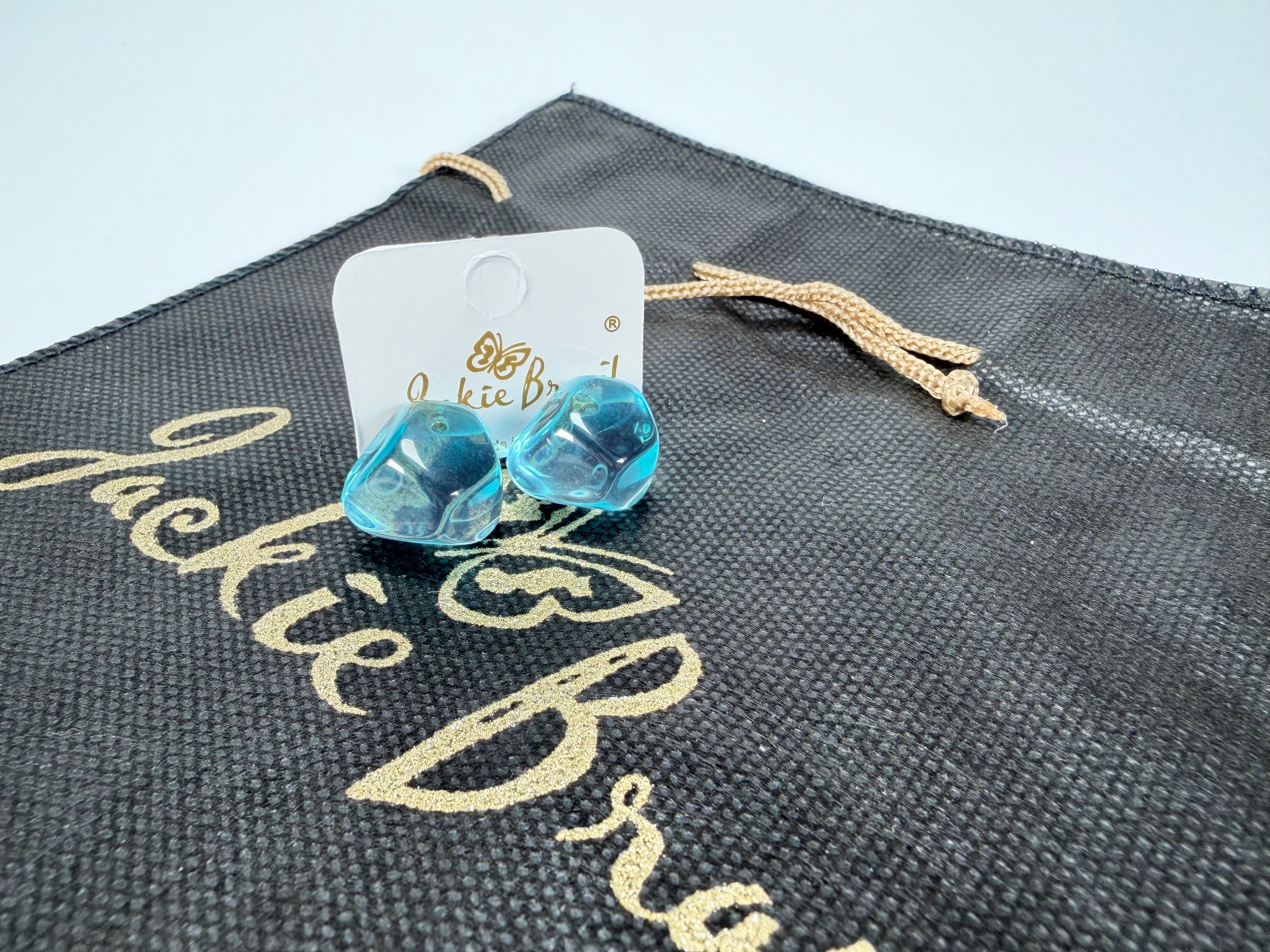 Jackie Brazil "Camille" Light Blue Transparent Abstract Resin Earrings ( E1053 )