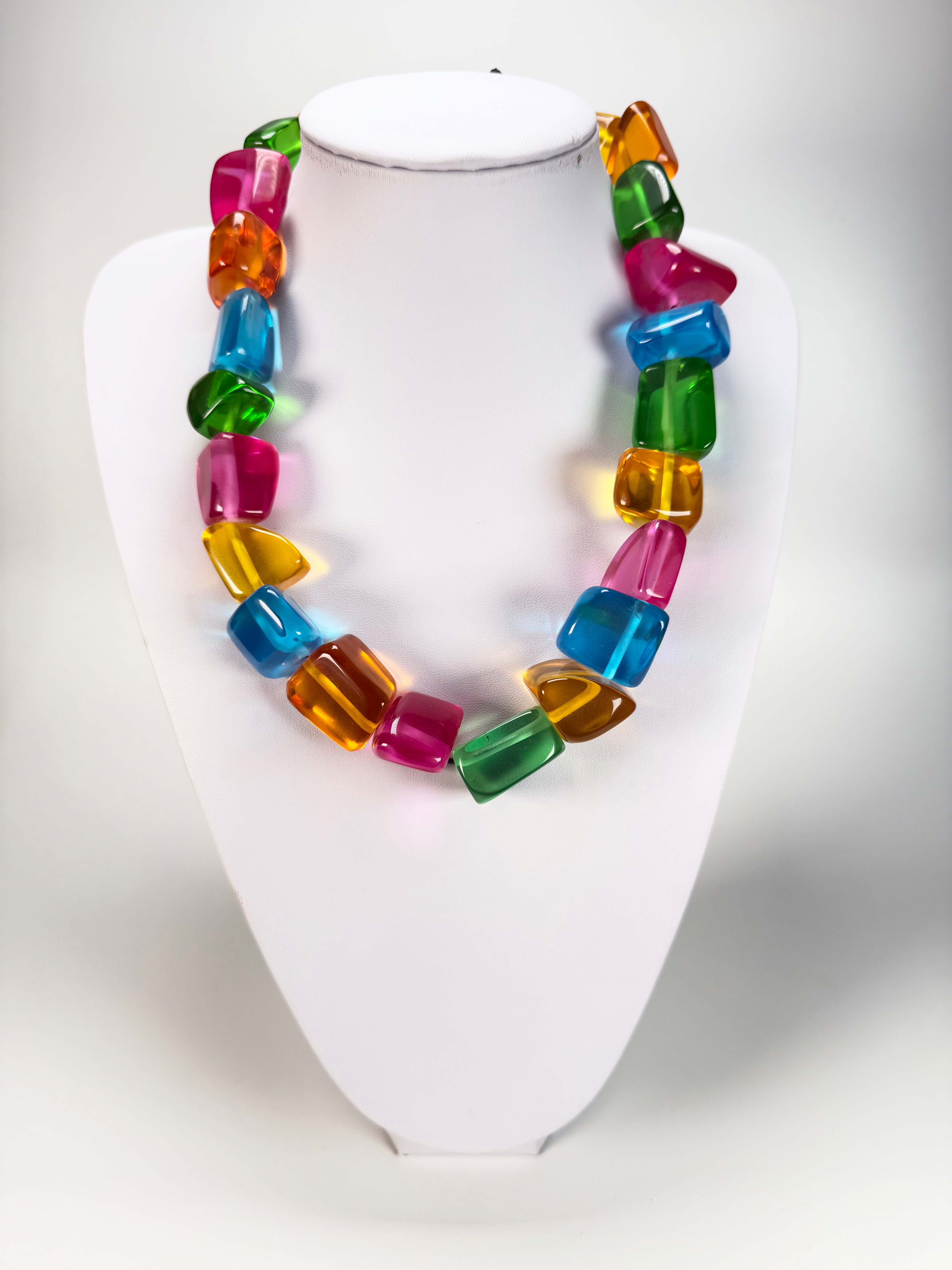 Jackie Brazil "Natural" Transparent Carnaval Mix Large Stones 55cm Resin Necklace ( N0378 )
