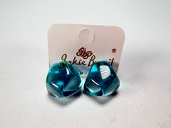 Jackie Brazil "Camille" Light Blue Transparent Abstract Resin Earrings ( E1053 )