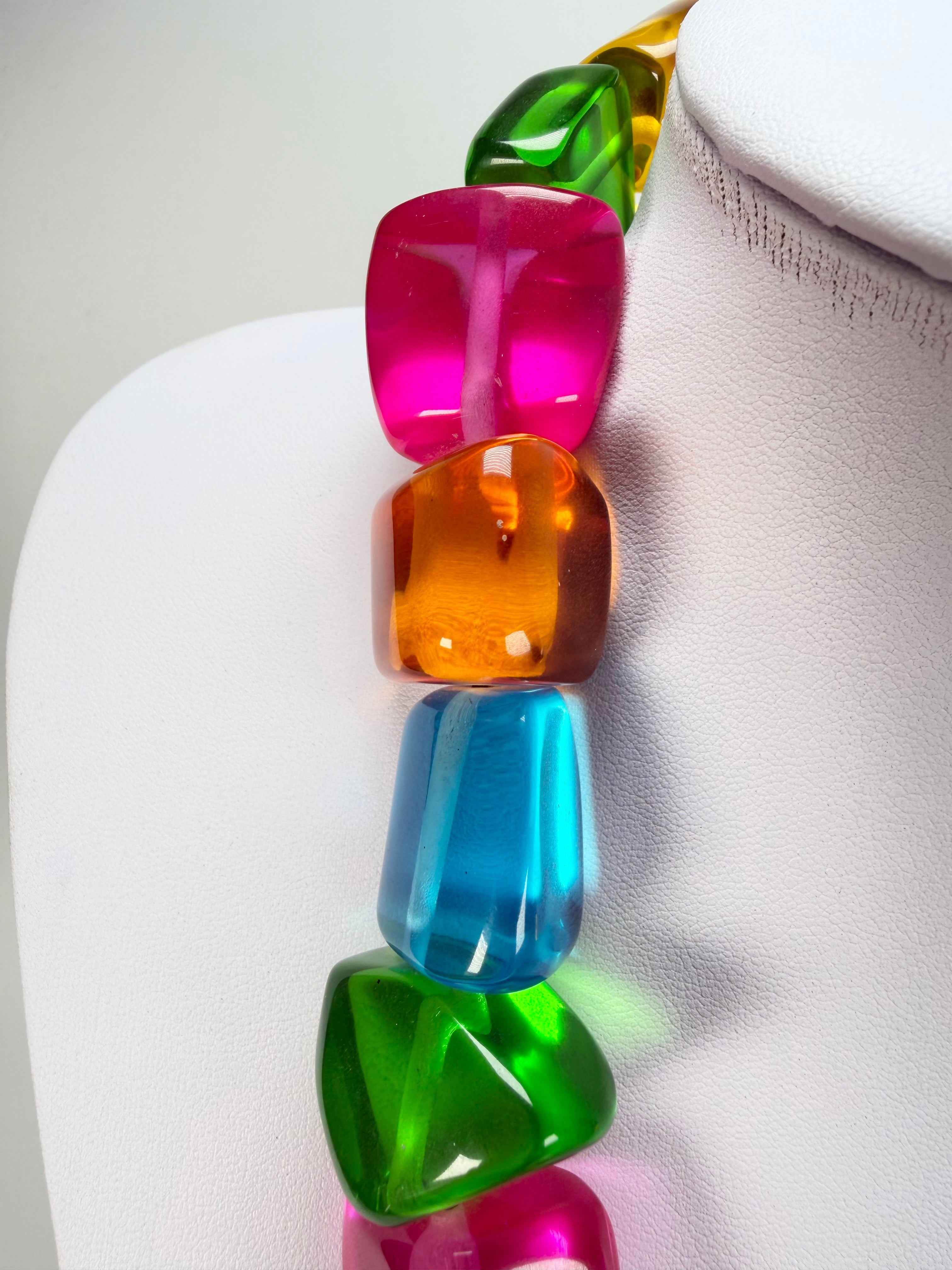 Jackie Brazil "Natural" Transparent Carnaval Mix Large Stones 55cm Resin Necklace ( N0378 )