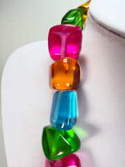 Jackie Brazil "Natural" Transparent Carnaval Mix Large Stones 55cm Resin Necklace ( N0378 )