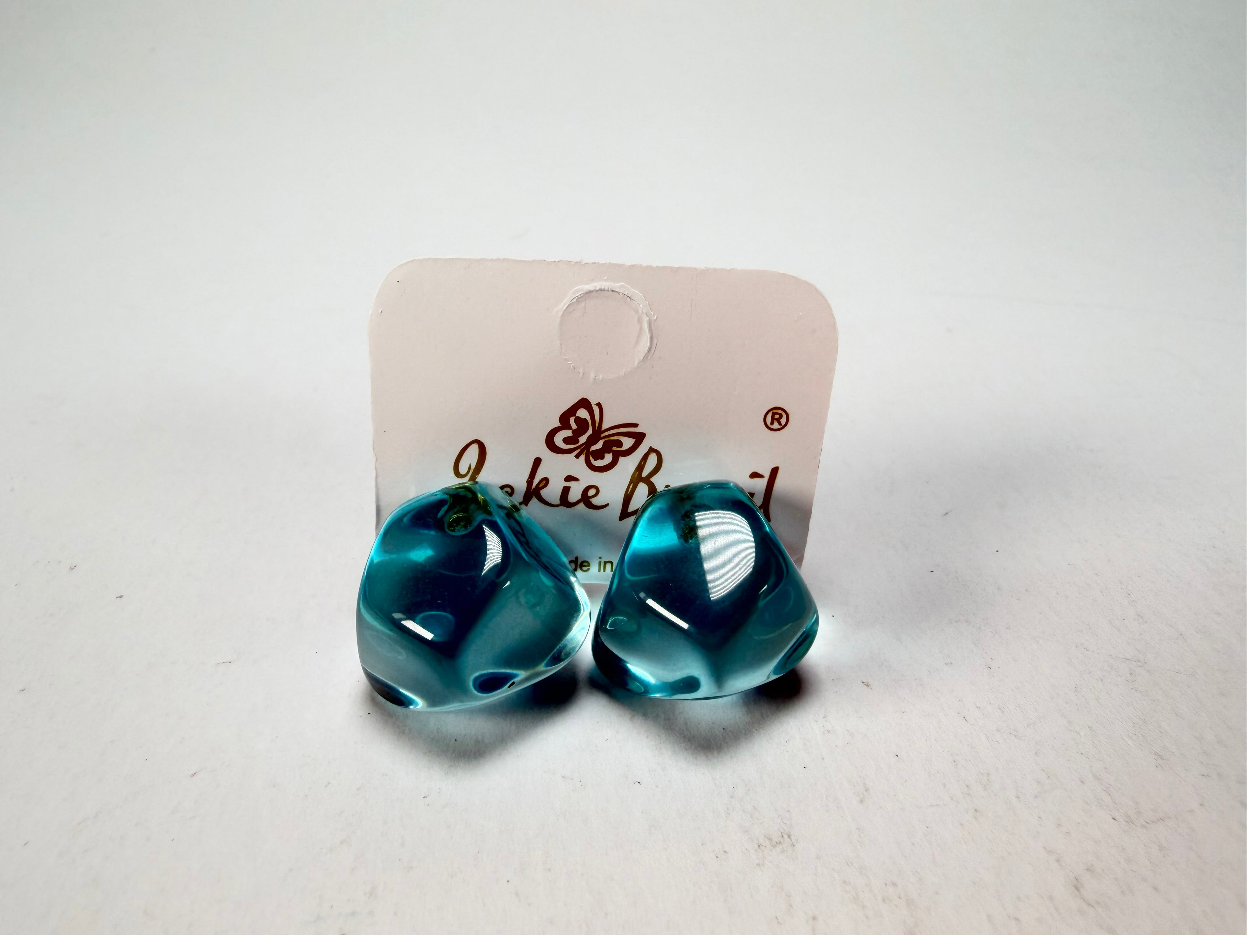 Jackie Brazil "Camille" Light Blue Transparent Abstract Resin Earrings ( E1053 )