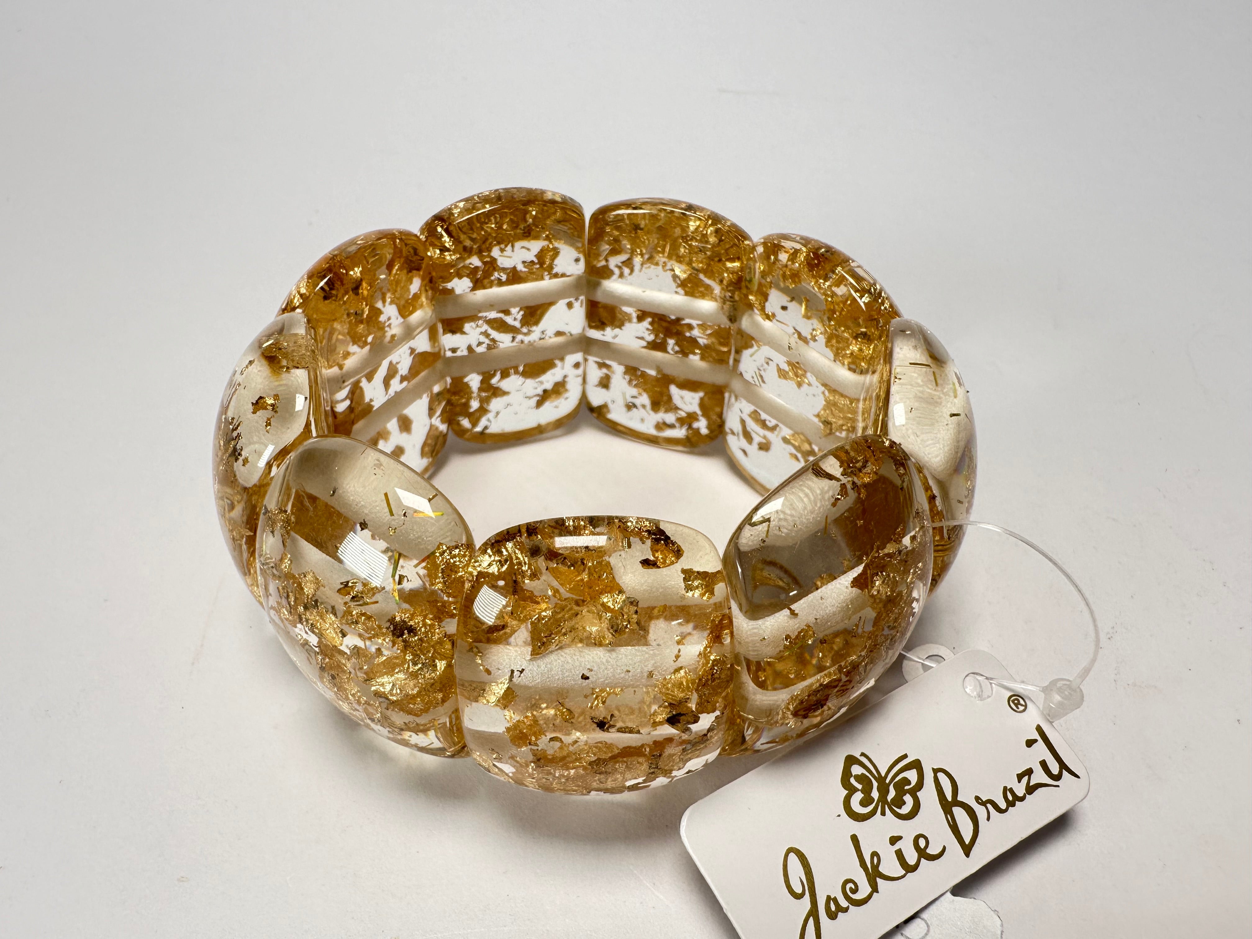 Jackie Brazil "Maria" Gold Flakes Elasticated Bracelet ( B0217 )