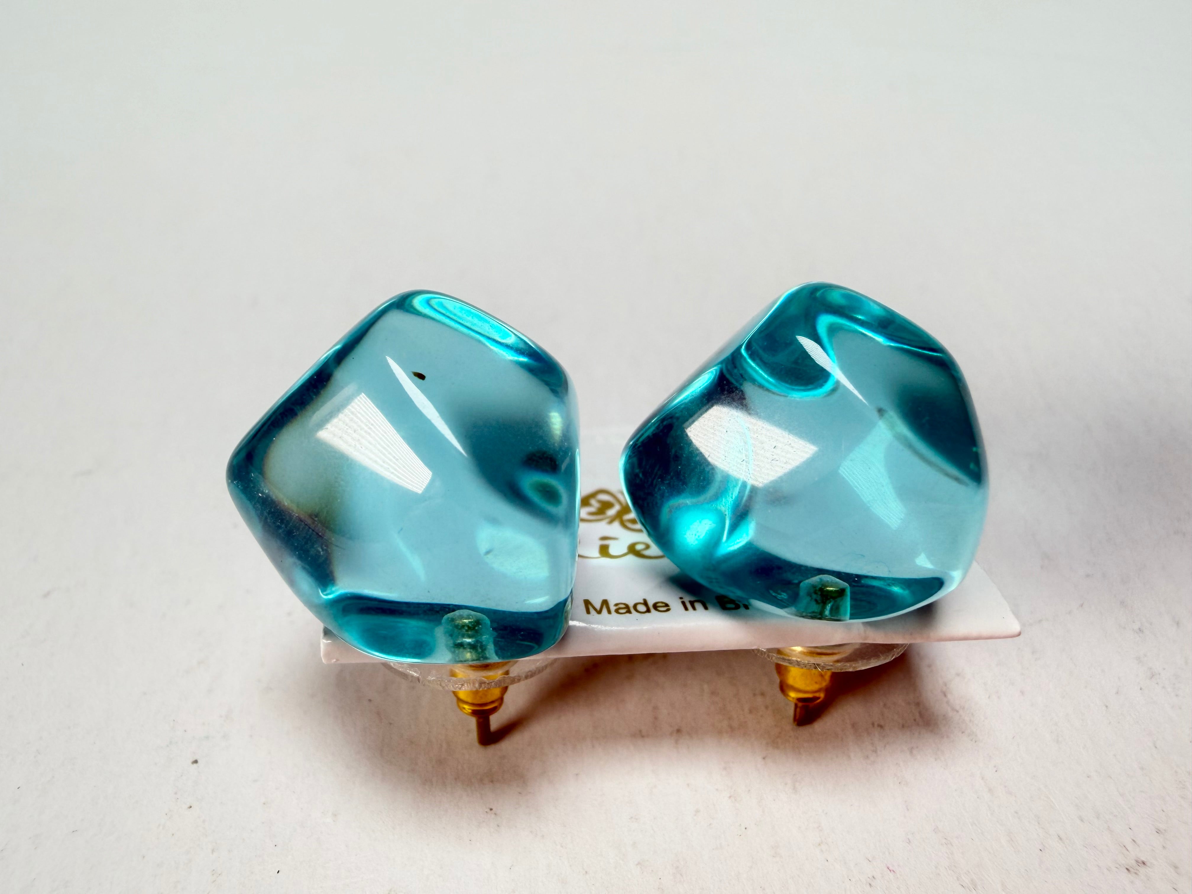 Jackie Brazil "Camille" Light Blue Transparent Abstract Resin Earrings ( E1053 )