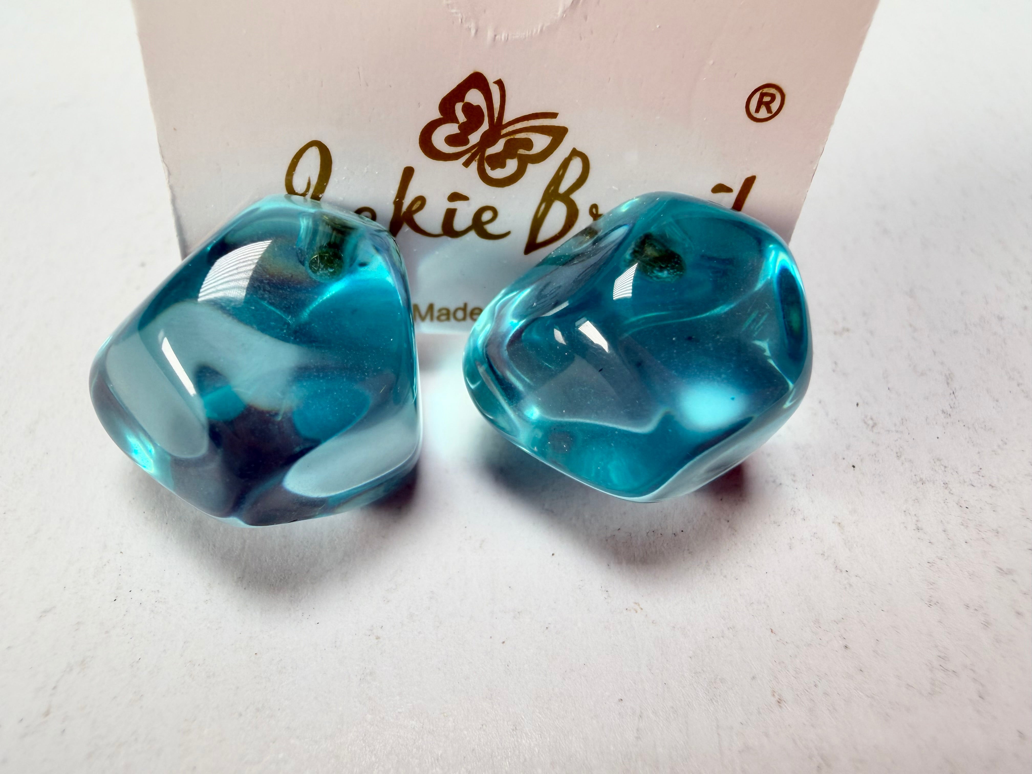 Jackie Brazil "Camille" Light Blue Transparent Abstract Resin Earrings ( E1053 )