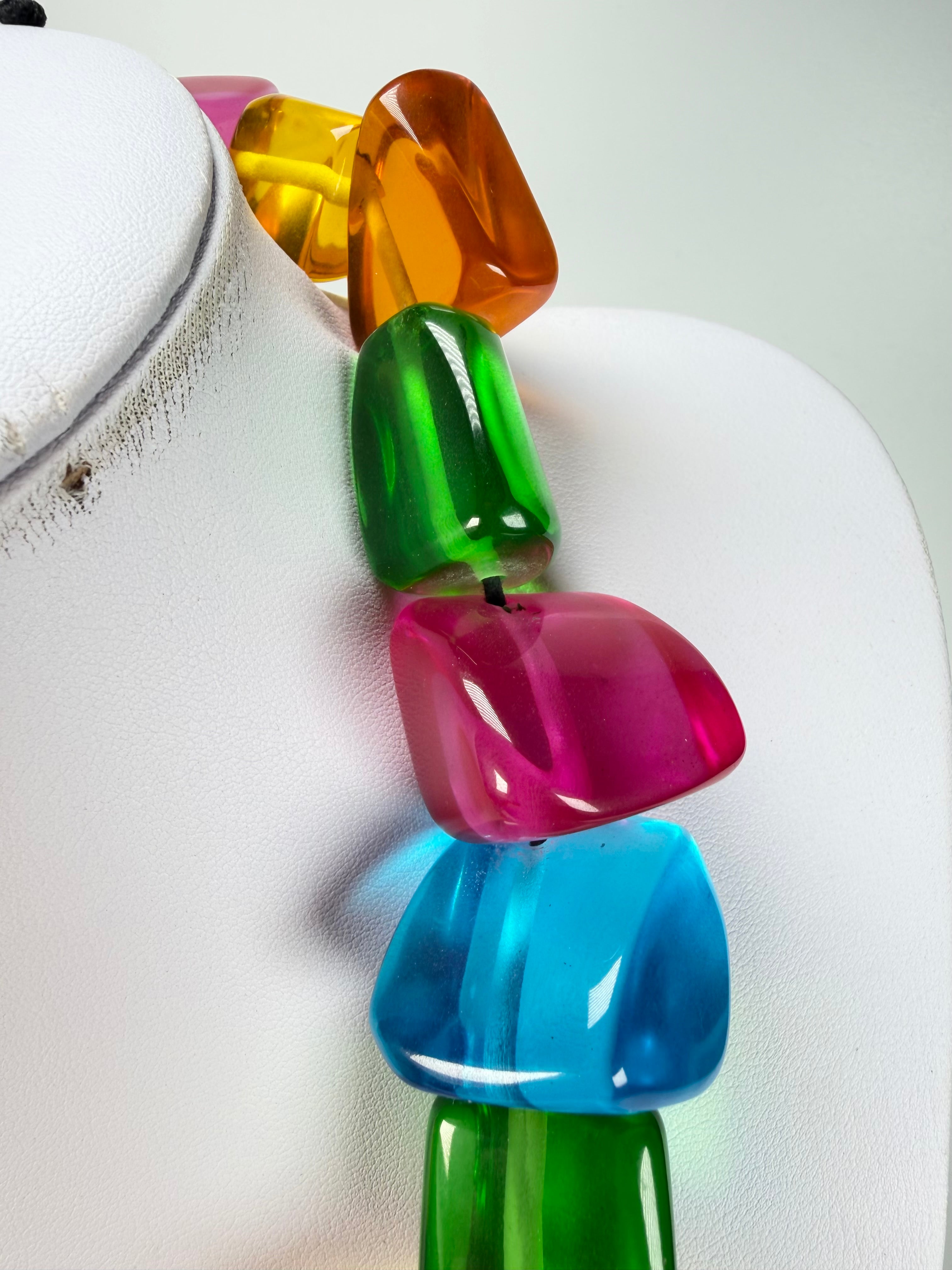 Jackie Brazil "Natural" Transparent Carnaval Mix Large Stones 55cm Resin Necklace ( N0378 )