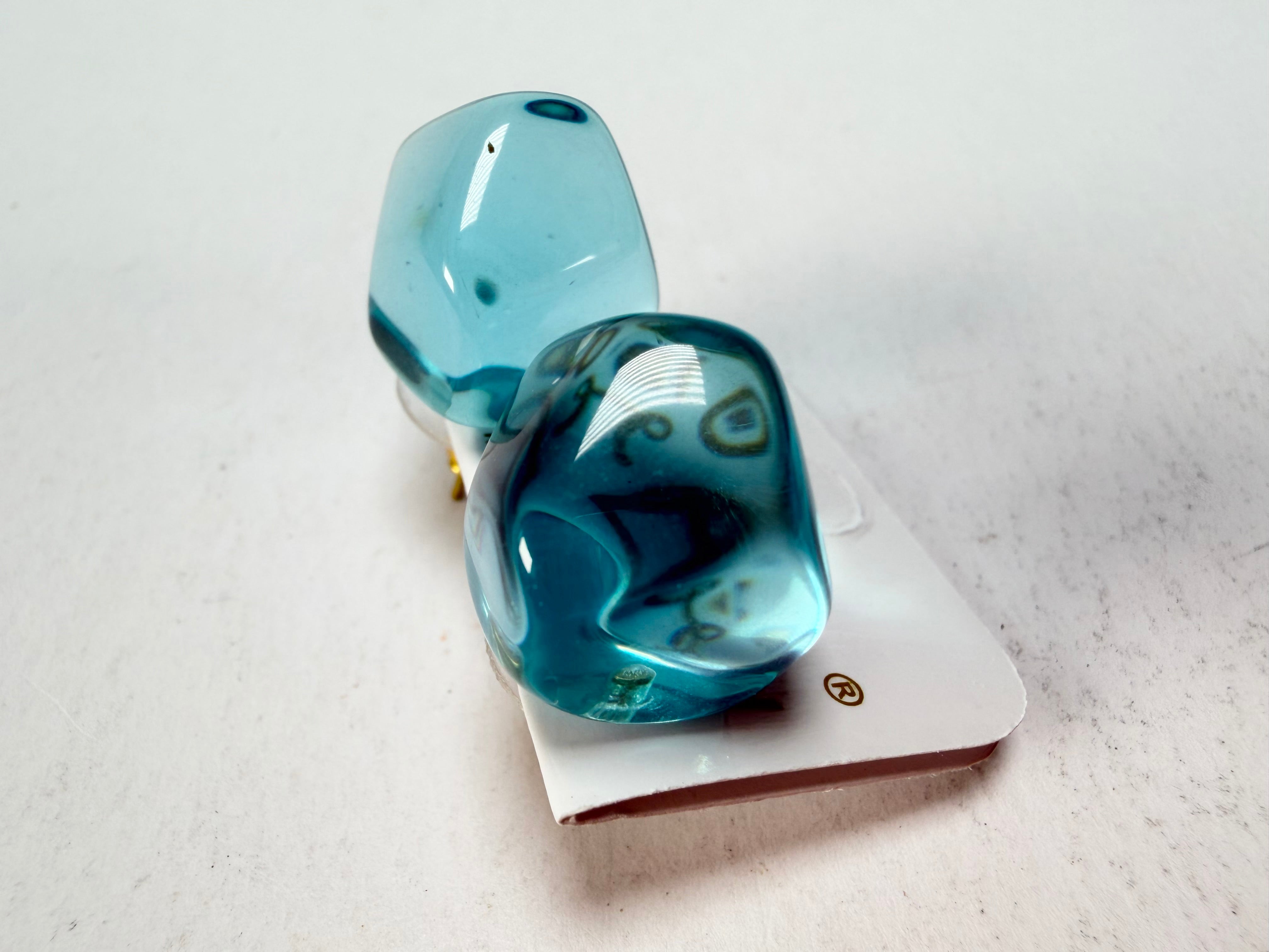 Jackie Brazil "Camille" Light Blue Transparent Abstract Resin Earrings ( E1053 )