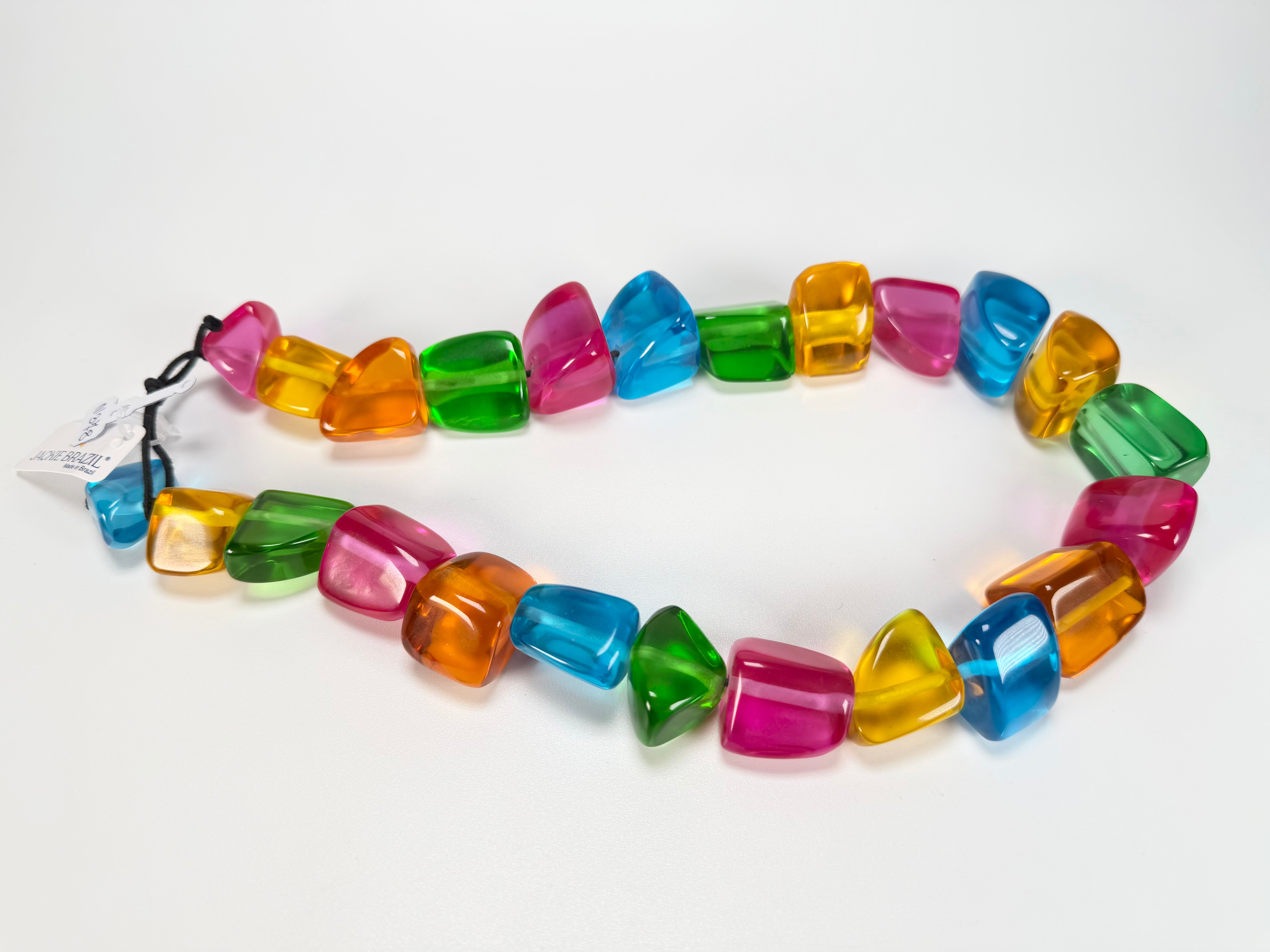 Jackie Brazil "Natural" Transparent Carnaval Mix Large Stones 55cm Resin Necklace ( N0378 )
