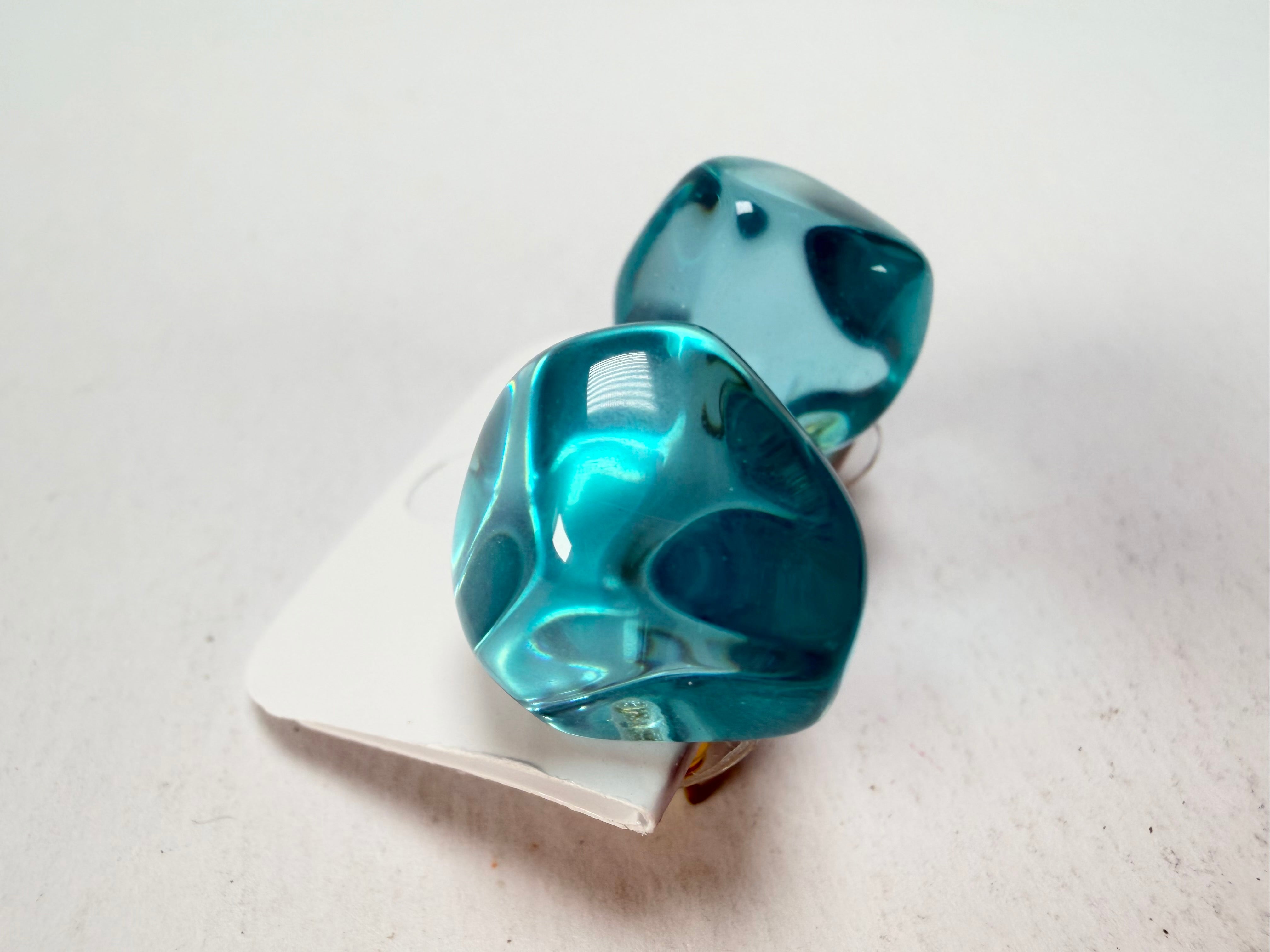 Jackie Brazil "Camille" Light Blue Transparent Abstract Resin Earrings ( E1053 )
