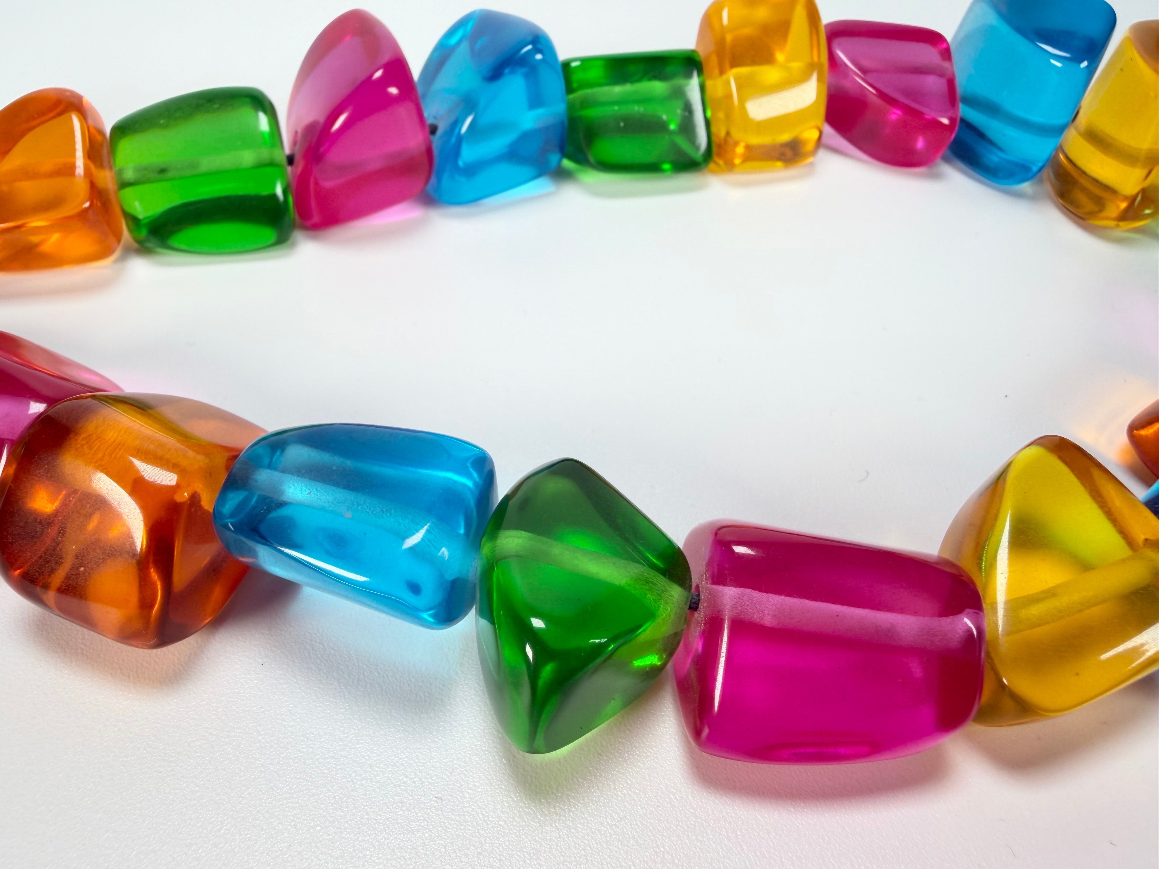 Jackie Brazil "Natural" Transparent Carnaval Mix Large Stones 55cm Resin Necklace ( N0378 )