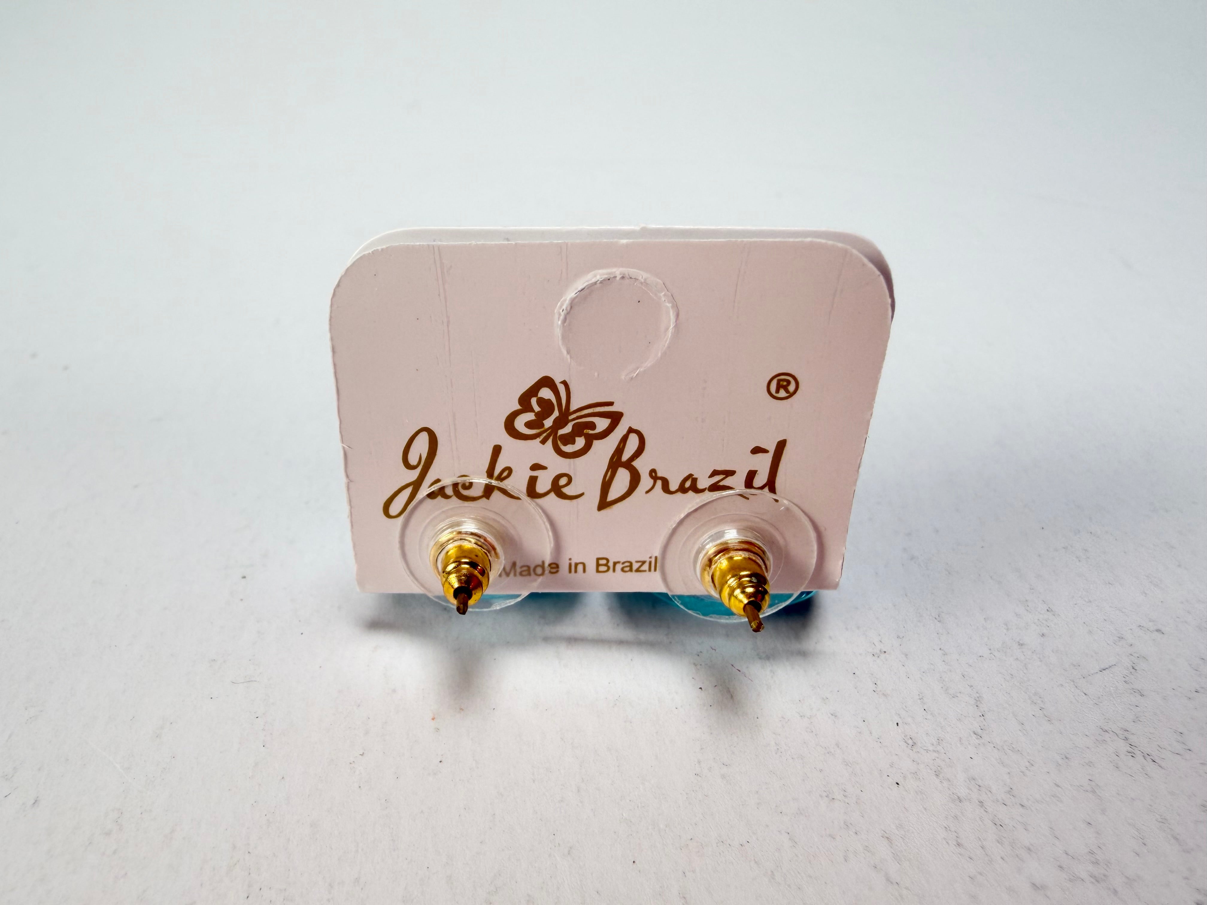 Jackie Brazil "Camille" Light Blue Transparent Abstract Resin Earrings ( E1053 )