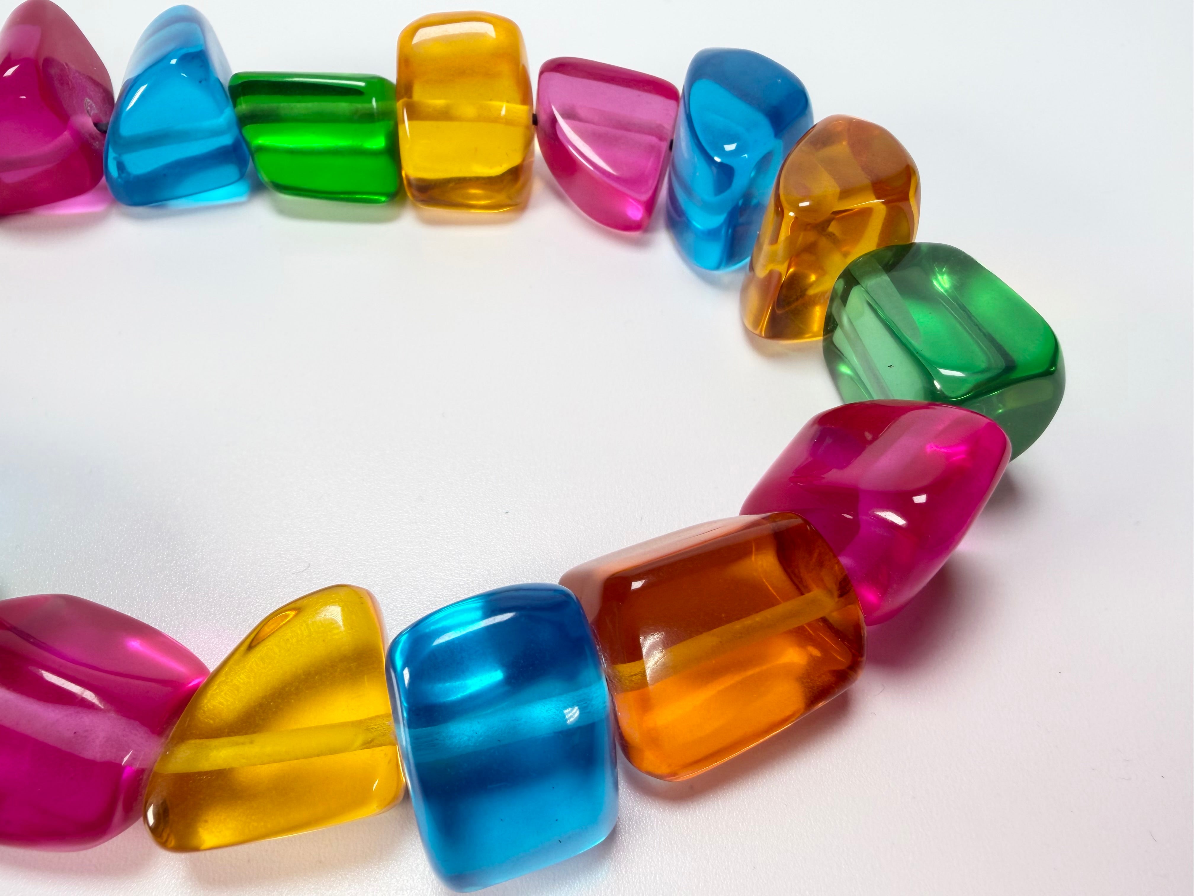 Jackie Brazil "Natural" Transparent Carnaval Mix Large Stones 55cm Resin Necklace ( N0378 )