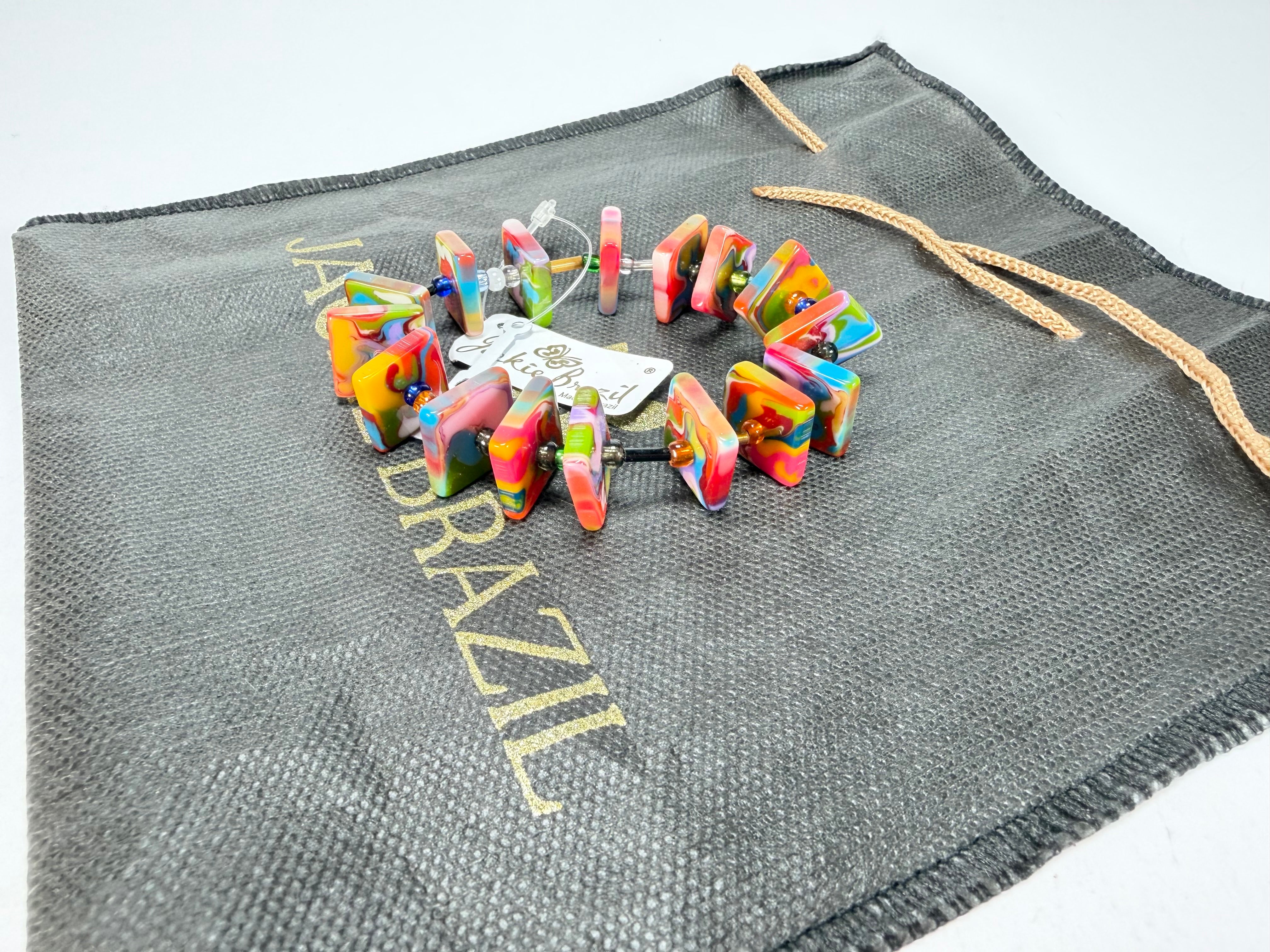 Jackie Brazil "Africa" Kandinsky Liquorice Squares & Beads Resin Bracelet ( B0189 )